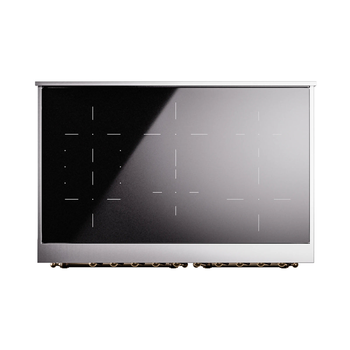 Induction cooktop panel with black glass surface and heating zone markings