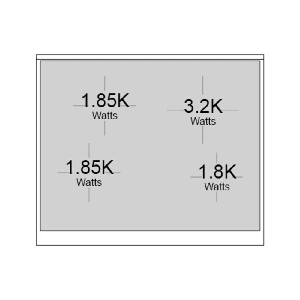 Induction power rating diagram showing 1.85K and 3.2K watts