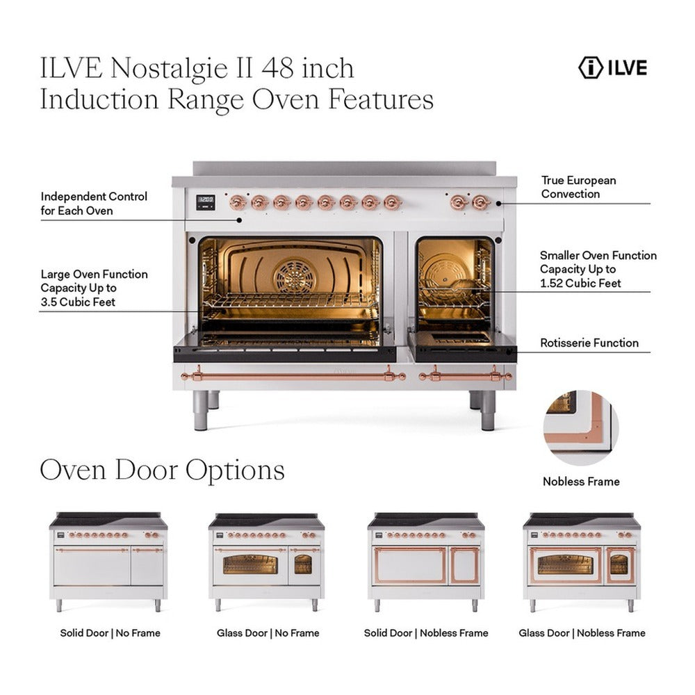 ILVE Nostalgie II 48-Inch Freestanding Electric Induction Range in Mediterranean Mint with Brass Trim (UPI486NMPMMG)