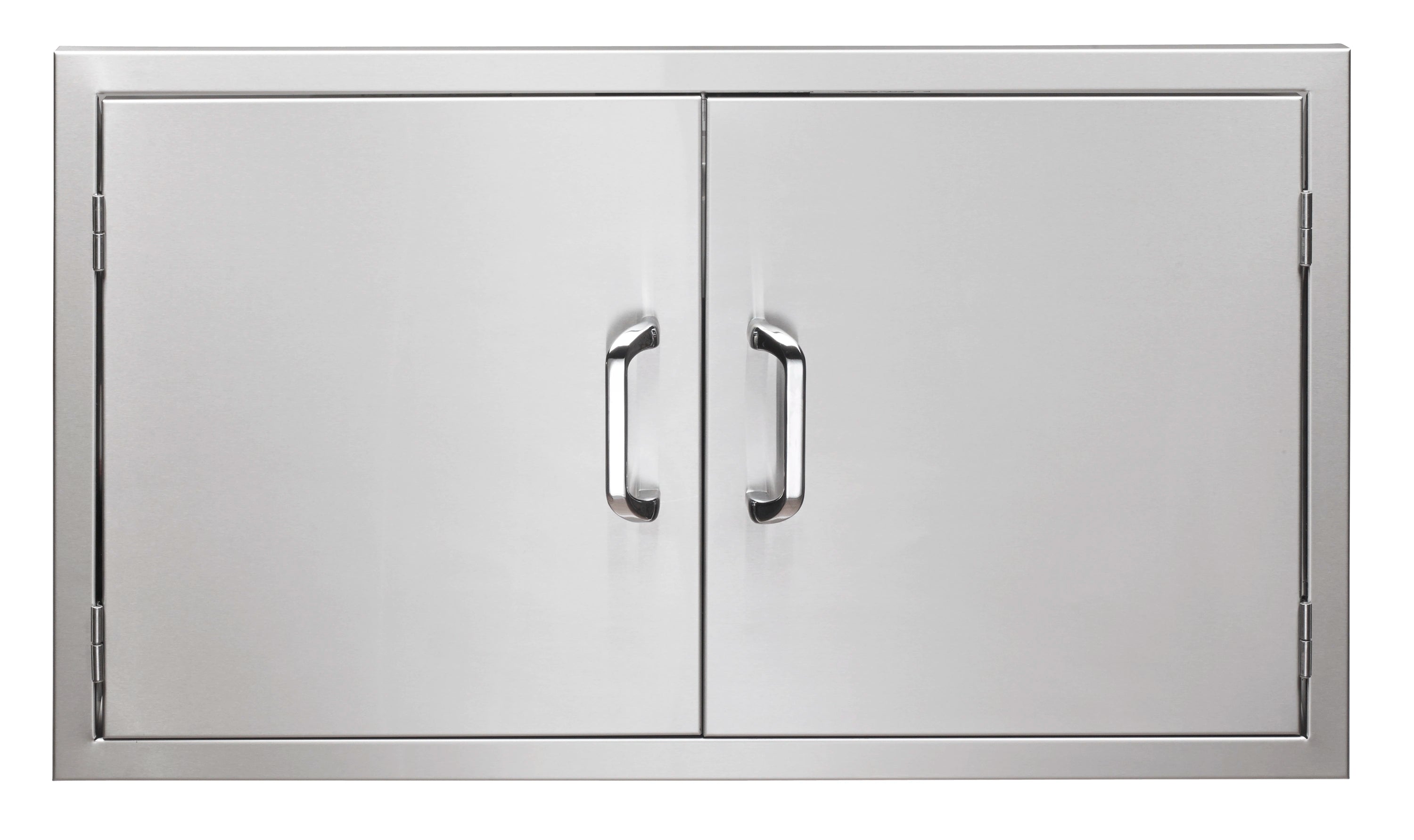 30-inch double access doors with two stainless steel panels and chrome bar handles