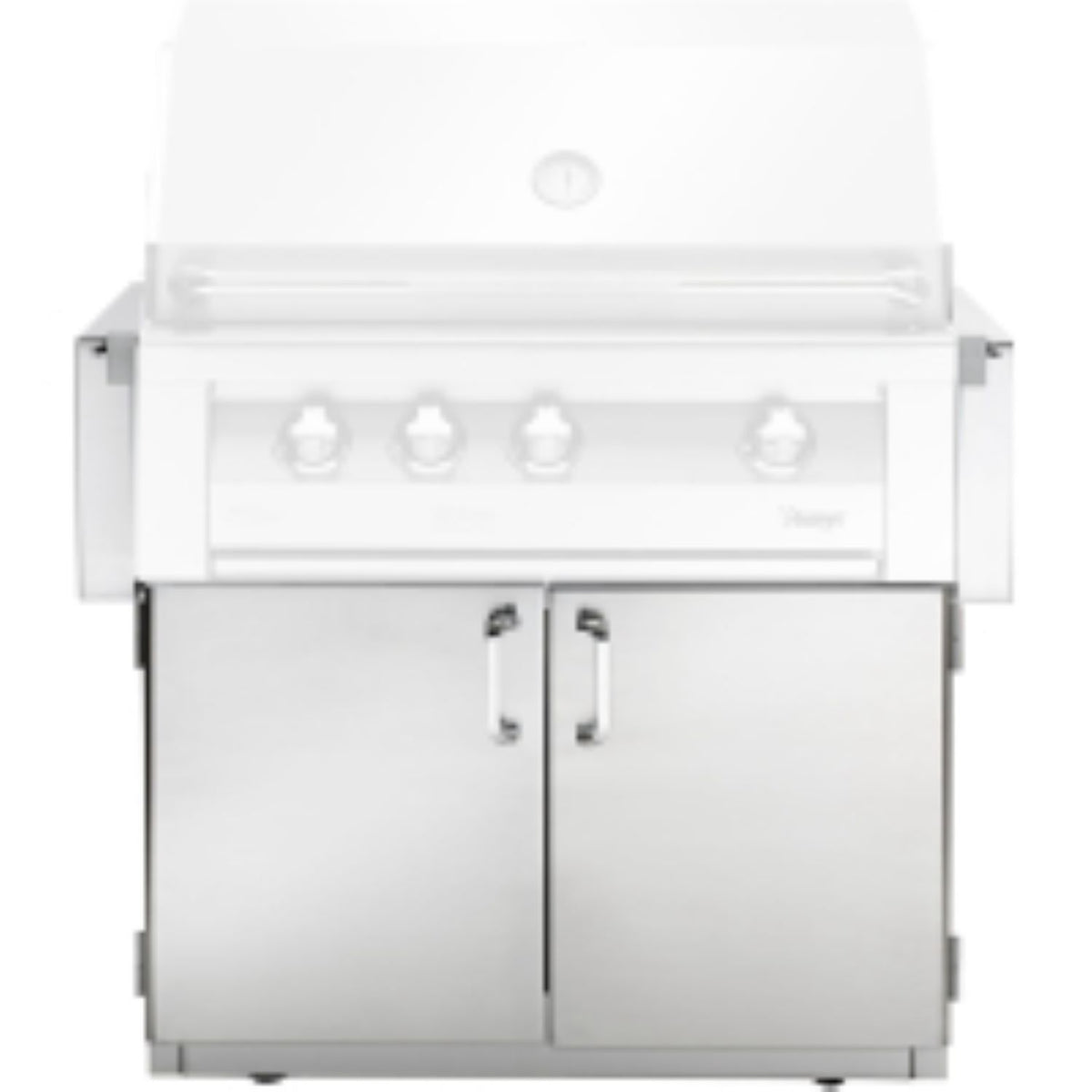 Two-door grill cart with stainless-steel cabinet and hinged lid, silver