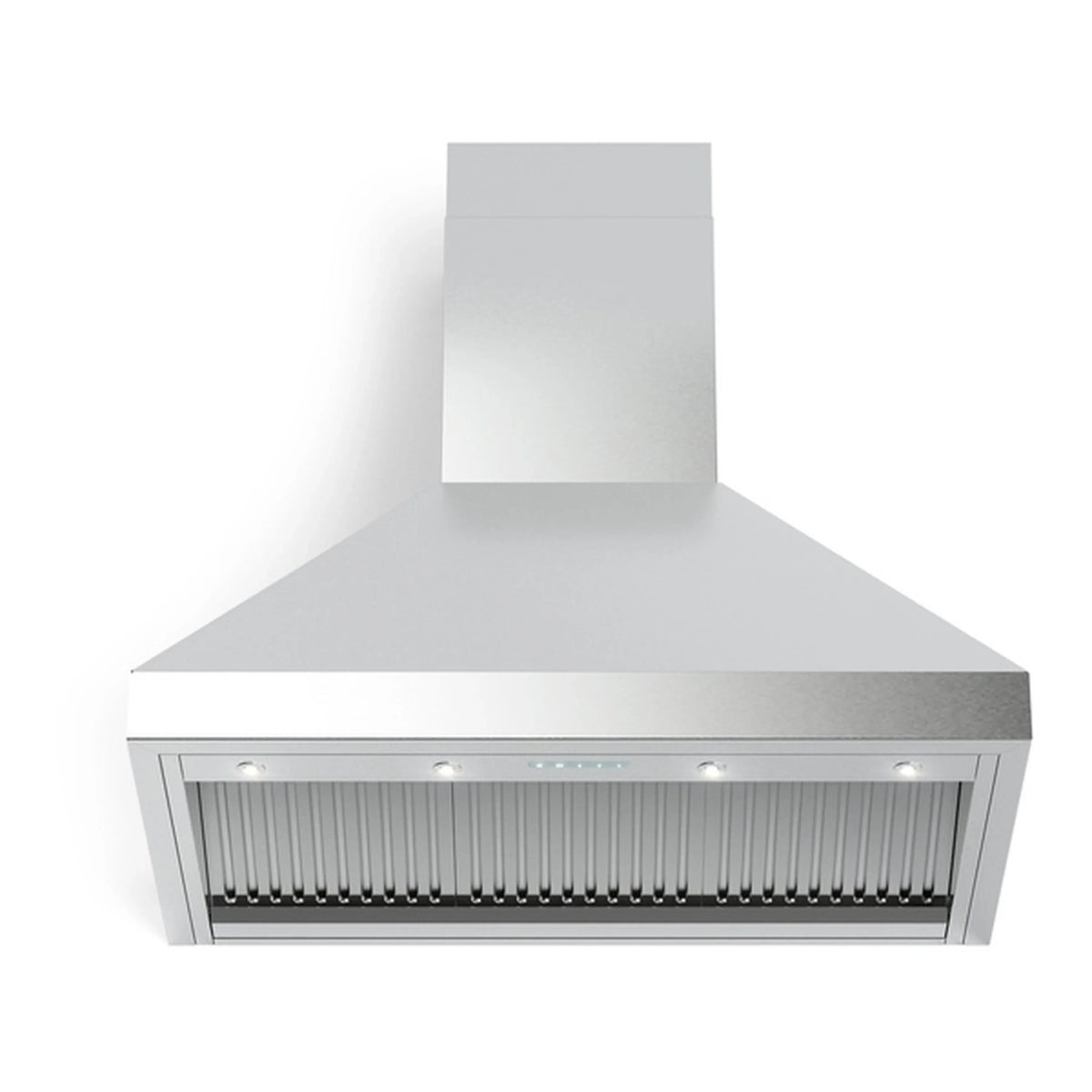 Chimney-style stainless steel range hood with baffle filter panel