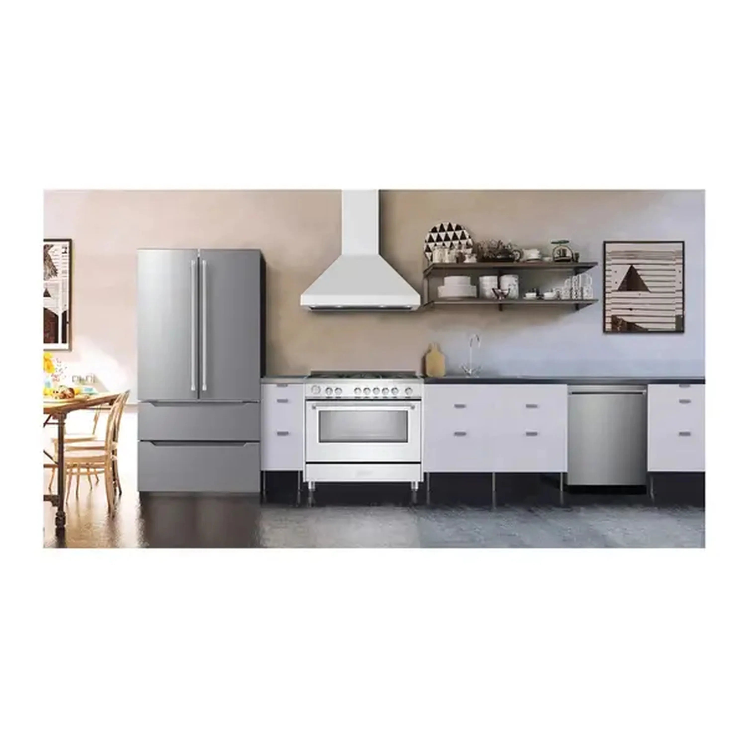 White chimney wall range hood installed above a cooktop in a kitchen