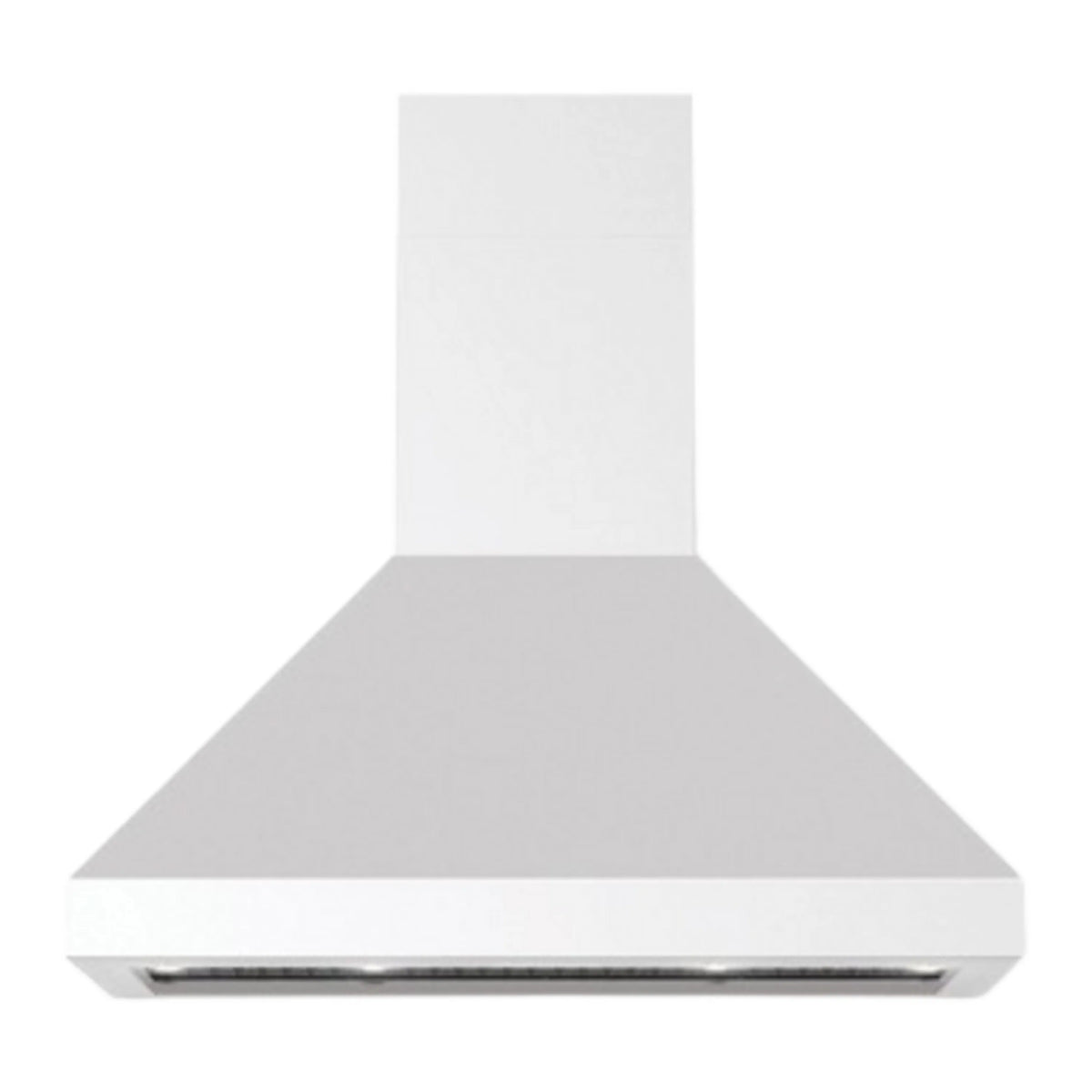 White chimney wall range hood with smooth chimney column and front intake strip