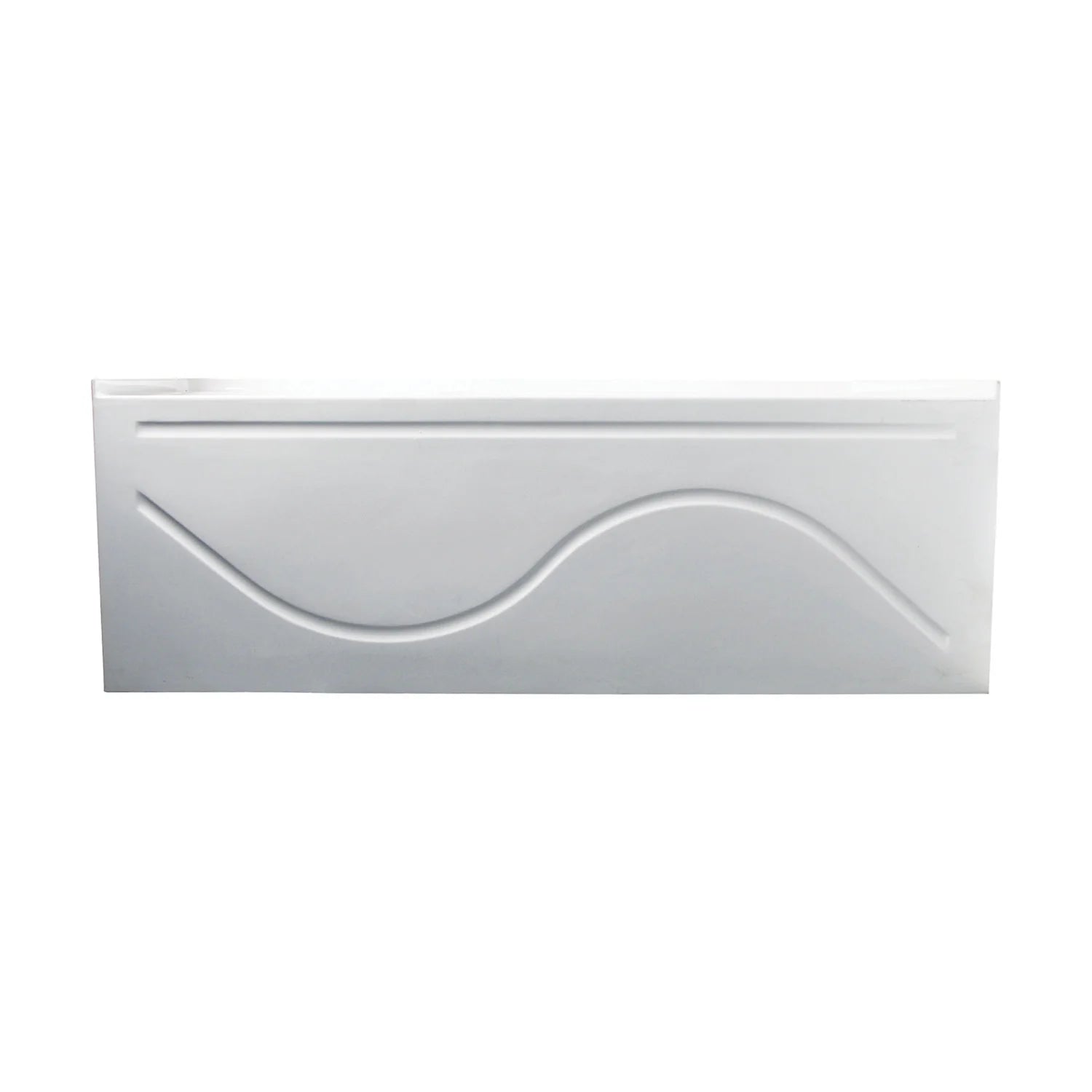 Front view of glossy white acrylic rectangular alcove tub with curved apron
