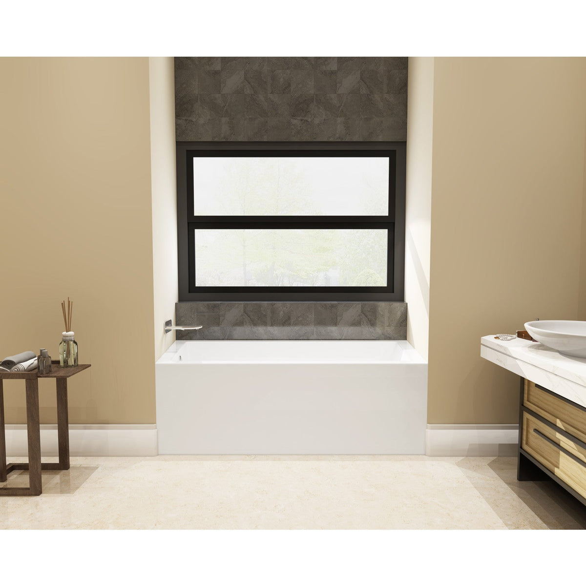 Aqua Eden 60" Acrylic Rectangular 3-Wall Alcove Tub, Left Hand Drain Hole in Glossy White