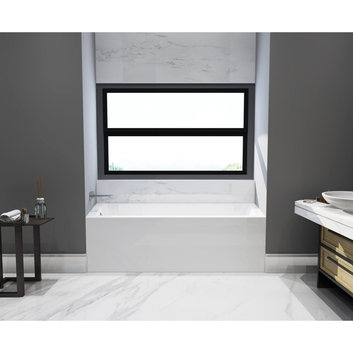 Aqua Eden 66" Acrylic Rectangular 3-Wall Alcove Tub, Left Hand Drain in Glossy White