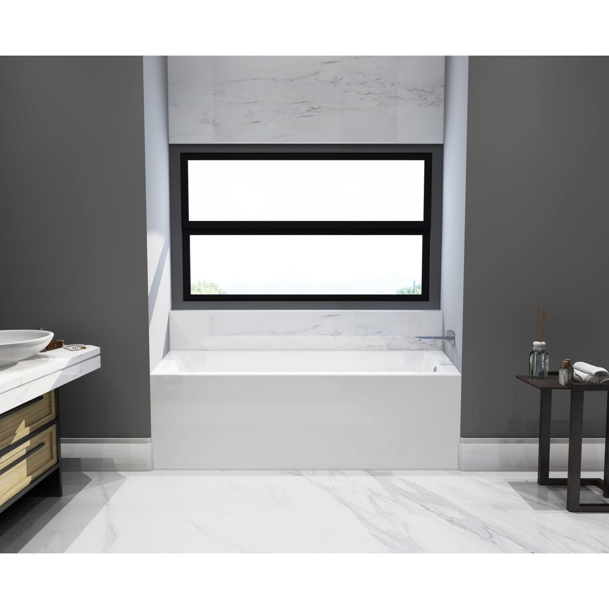 Aqua Eden 66" Acrylic Rectangular 3-Wall Alcove Tub, Right Hand Drain in Glossy White