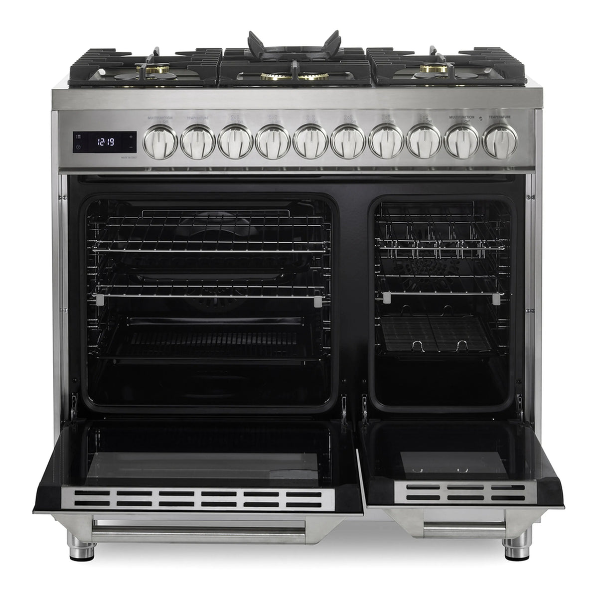 Verona Ultima Collection 36-Inch Double Oven Dual Fuel Range with 5 Brass Burners, 4.1 Cu. Ft. Total Oven Capacity in Stainless Steel (VUFSGE365DSS)