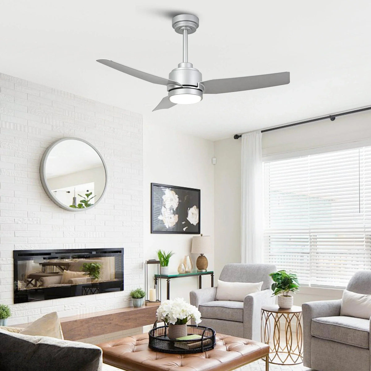 Modern 3-blade ceiling fan with LED light and remote control