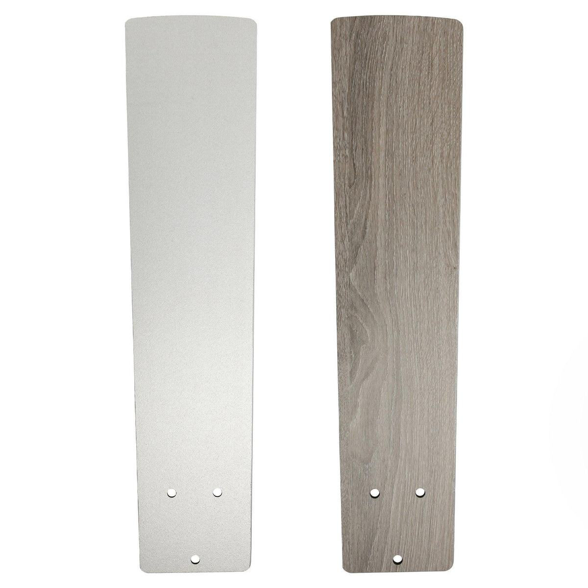 Double-sided ceiling fan blades: light silver and natural woodgrain panels