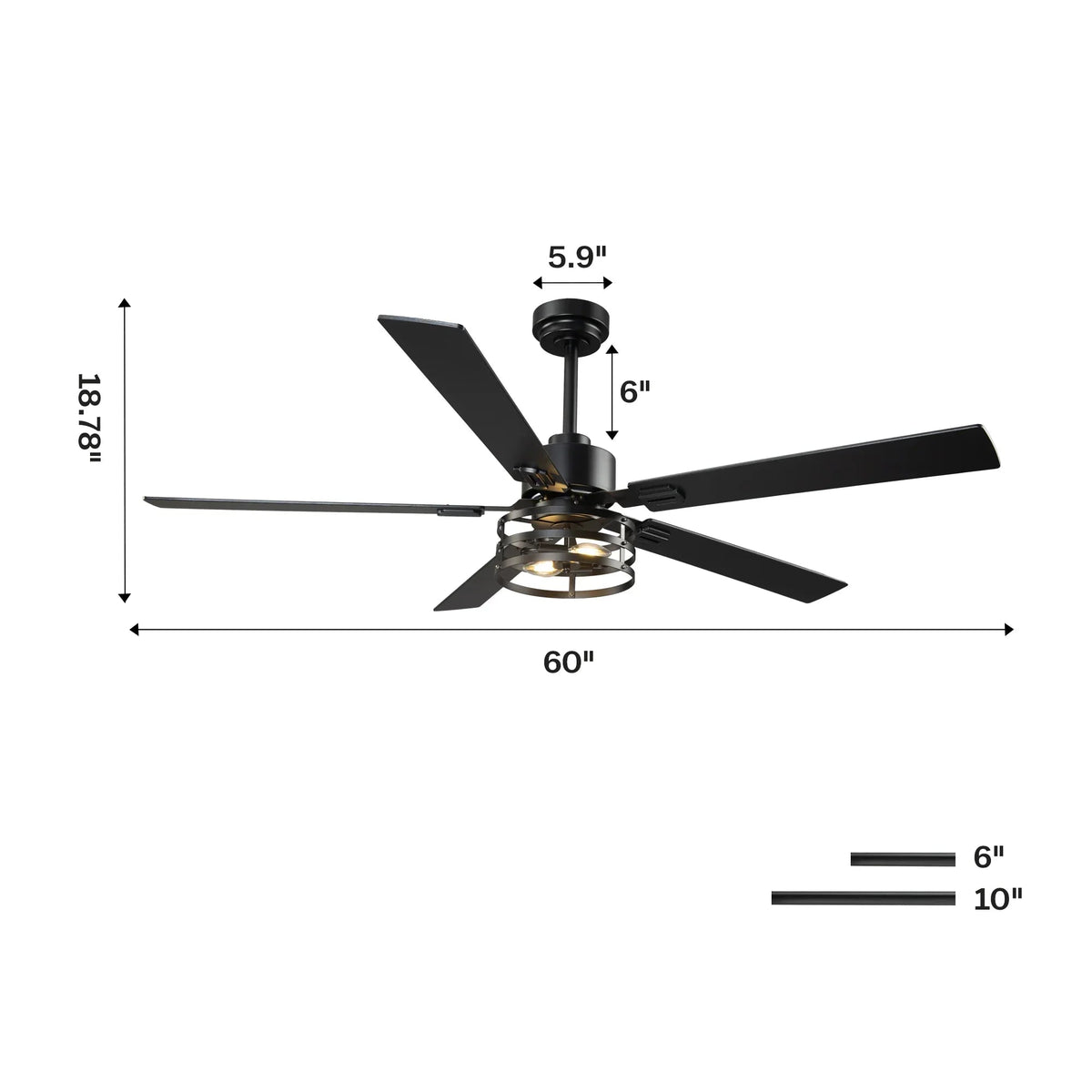 Parrot Uncle Vaczon 52-Inch DC Motor Industrial Downrod Ceiling Fan with Light and Remote Control