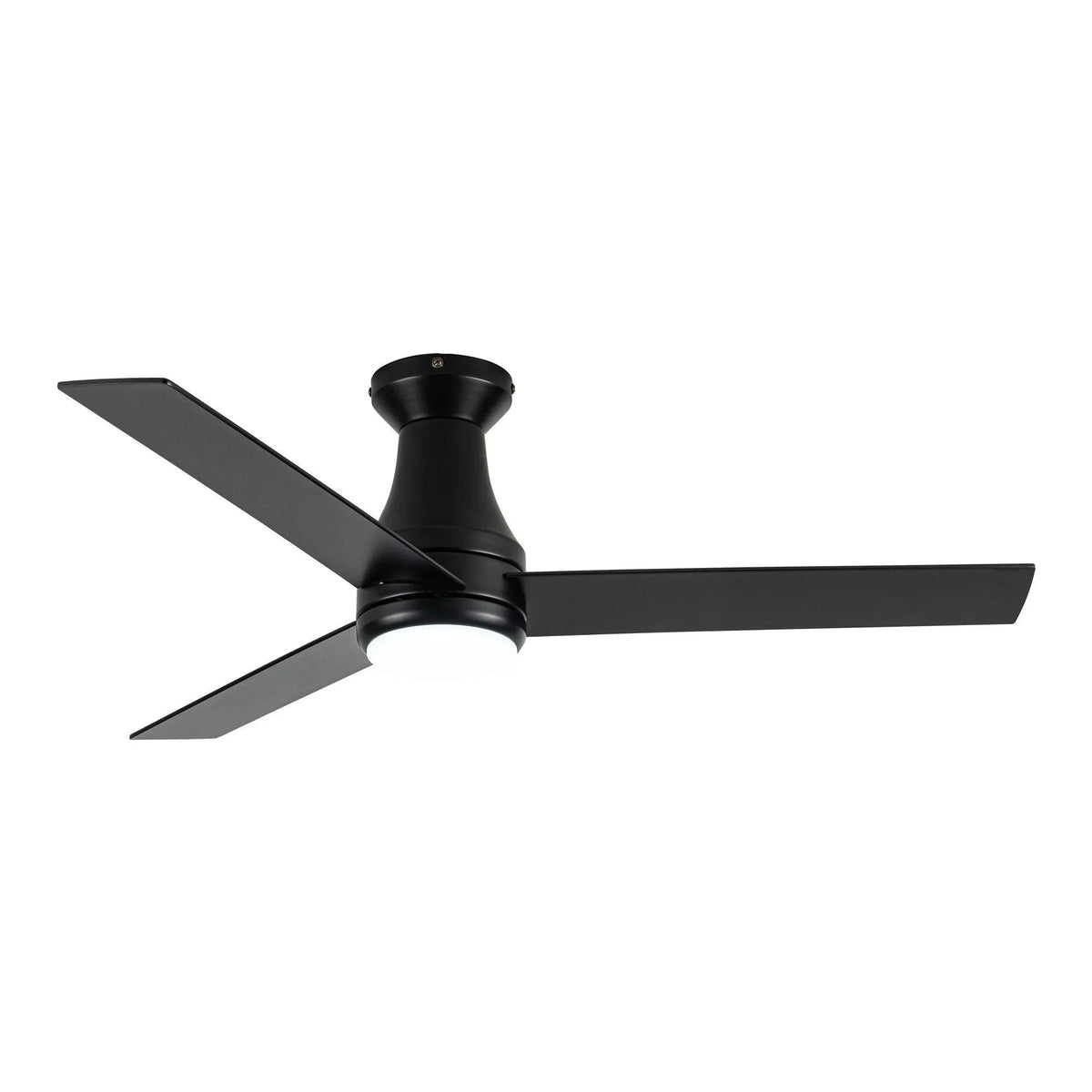Black 3-blade flush mount ceiling fan with integrated light
