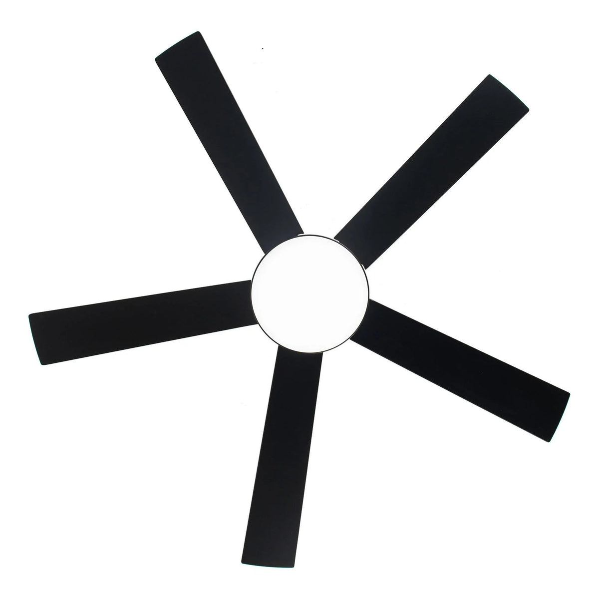 Black 5-blade ceiling fan with round LED light housing