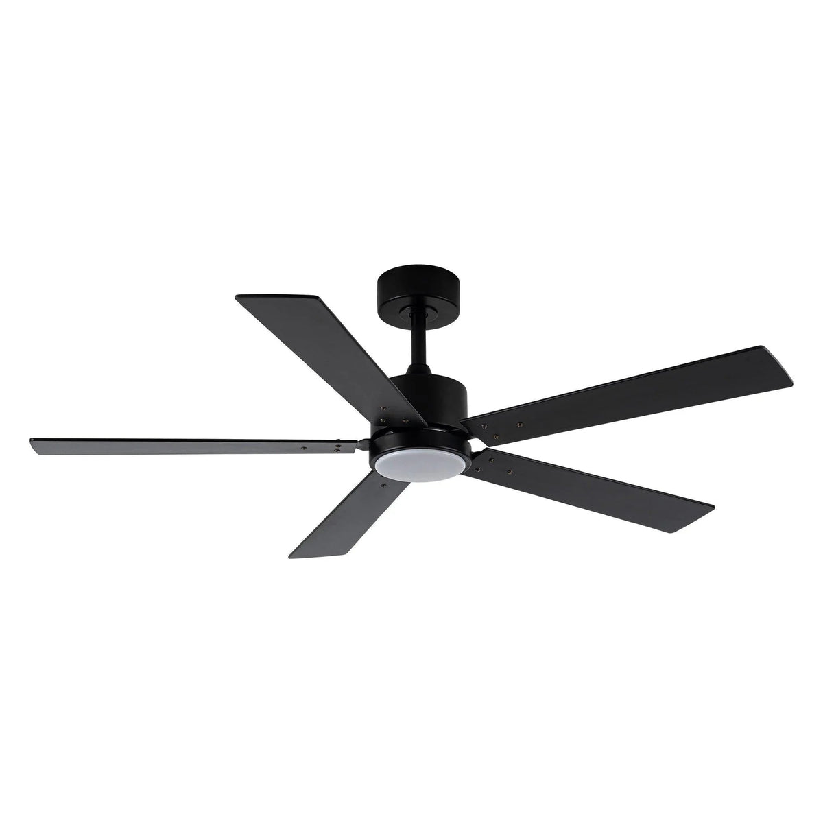 Black ceiling fan with LED light and five blades