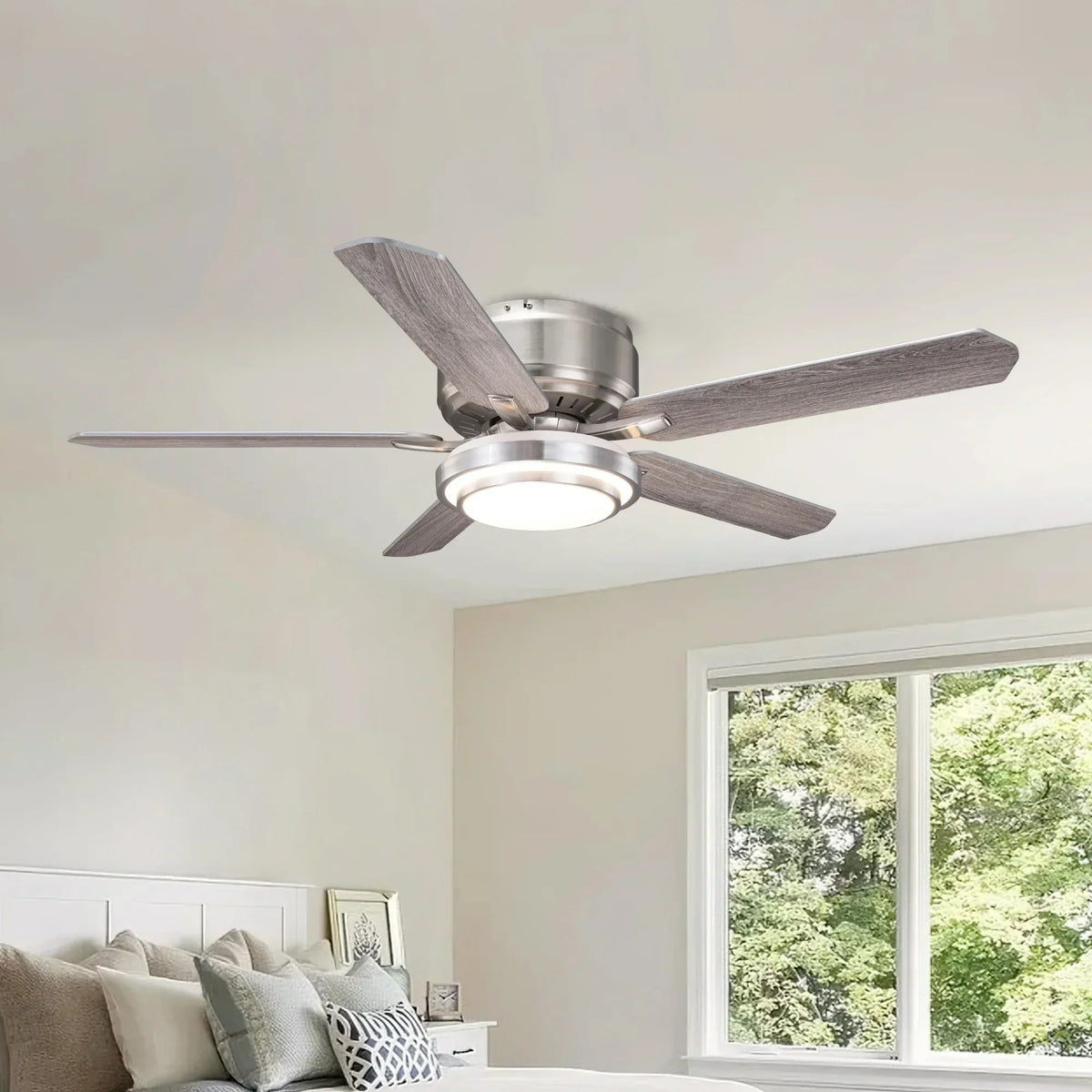 Parrot Uncle Vaczon 52-Inch Double-sided Blades Flush Mount LED Ceiling Fan with APP and Remote Control (VZA01N105A-BLE)