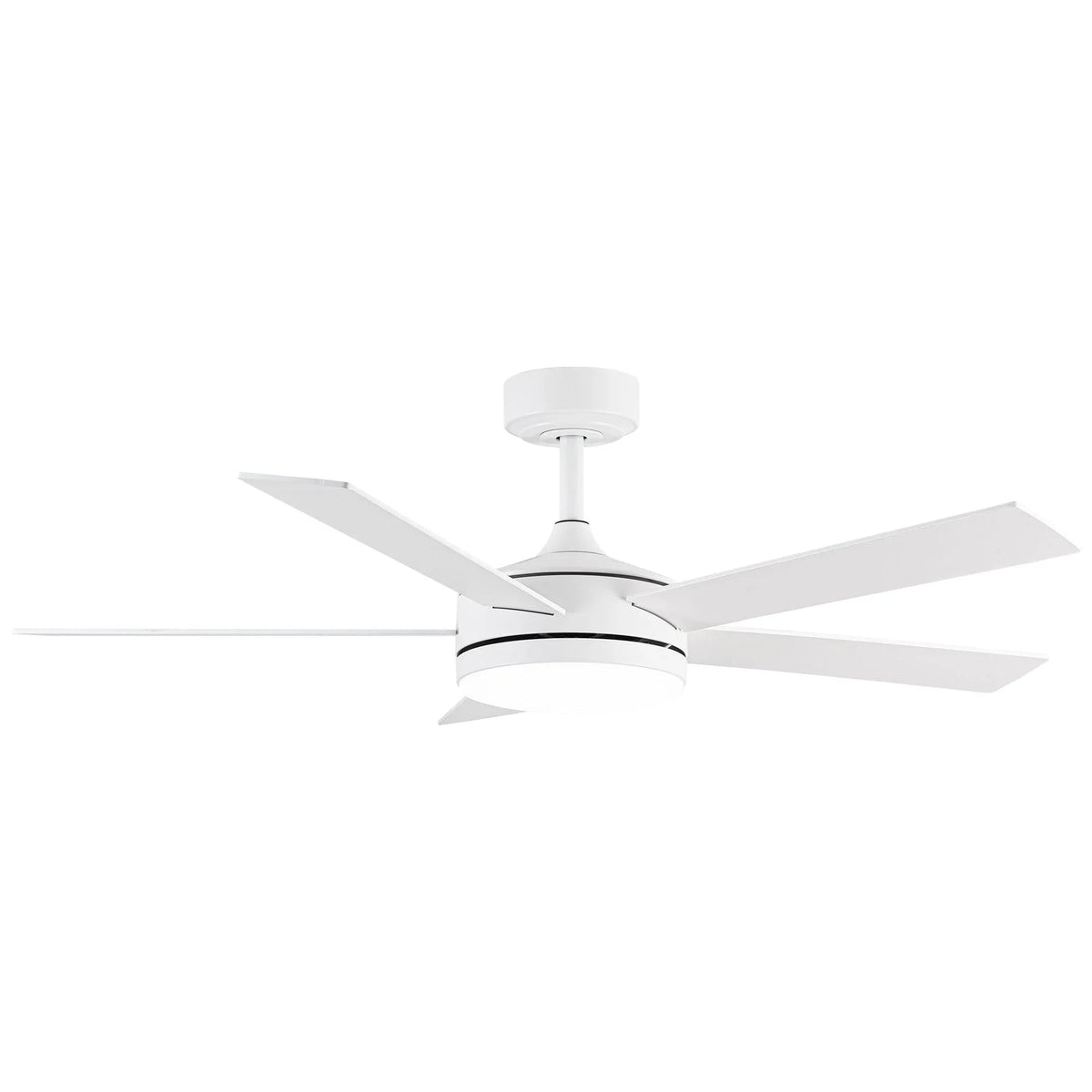 White 5-blade ceiling fan with round LED light housing