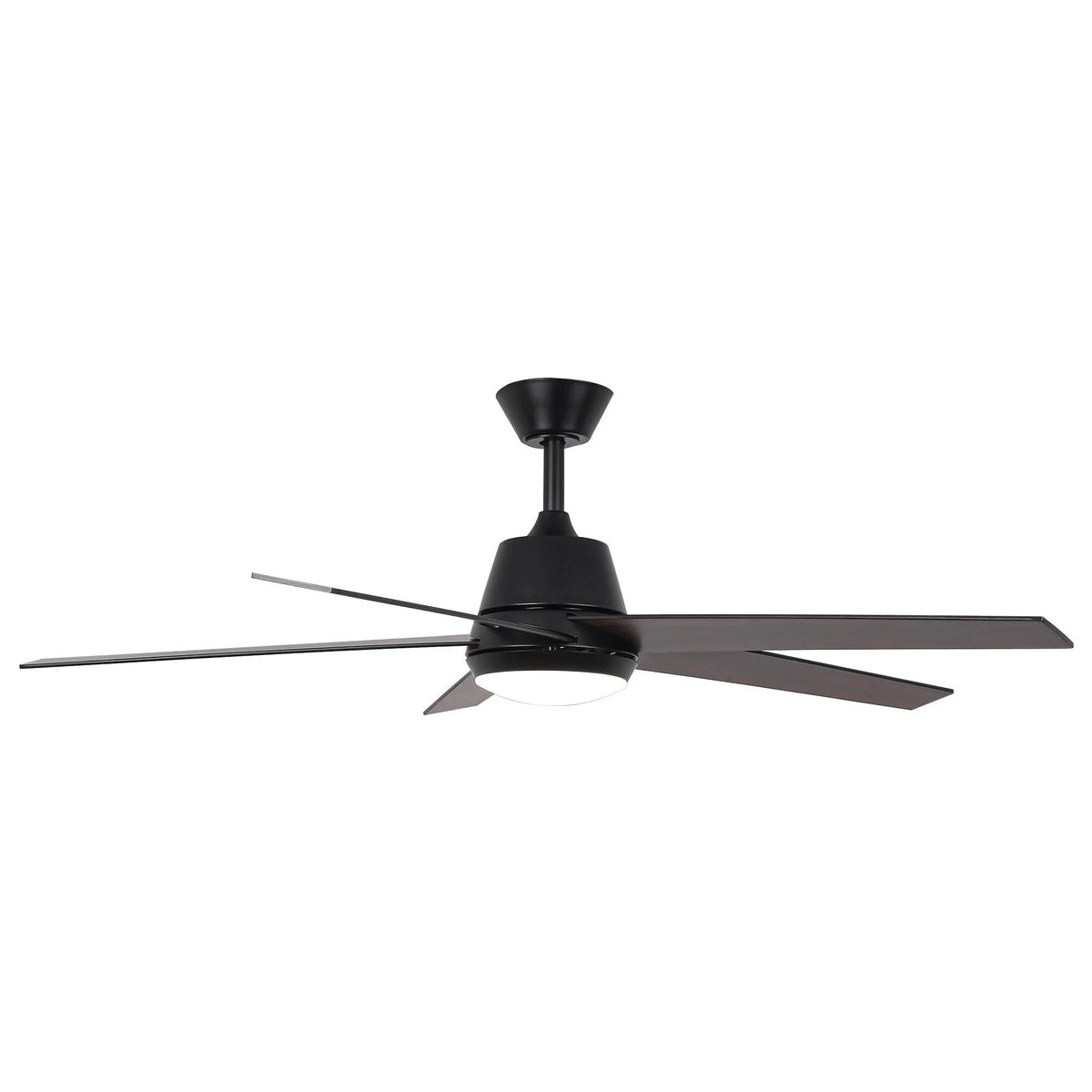 Black 5-blade ceiling fan with integrated LED light and flush dome housing