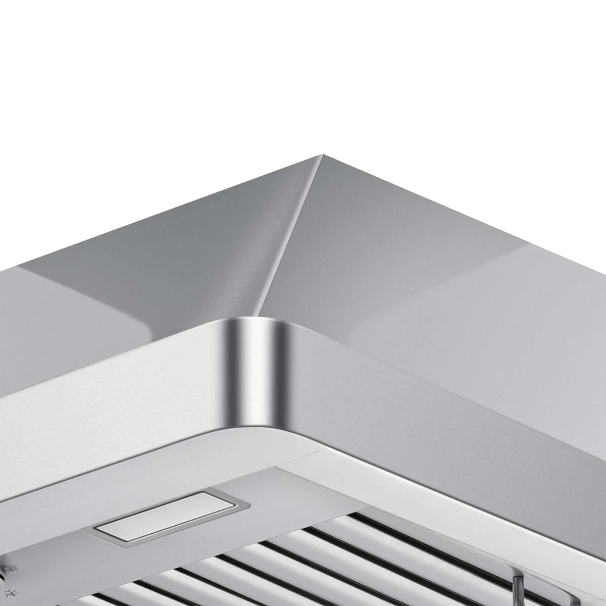 Stainless steel under-cabinet range hood corner duct outlet with baffle interior
