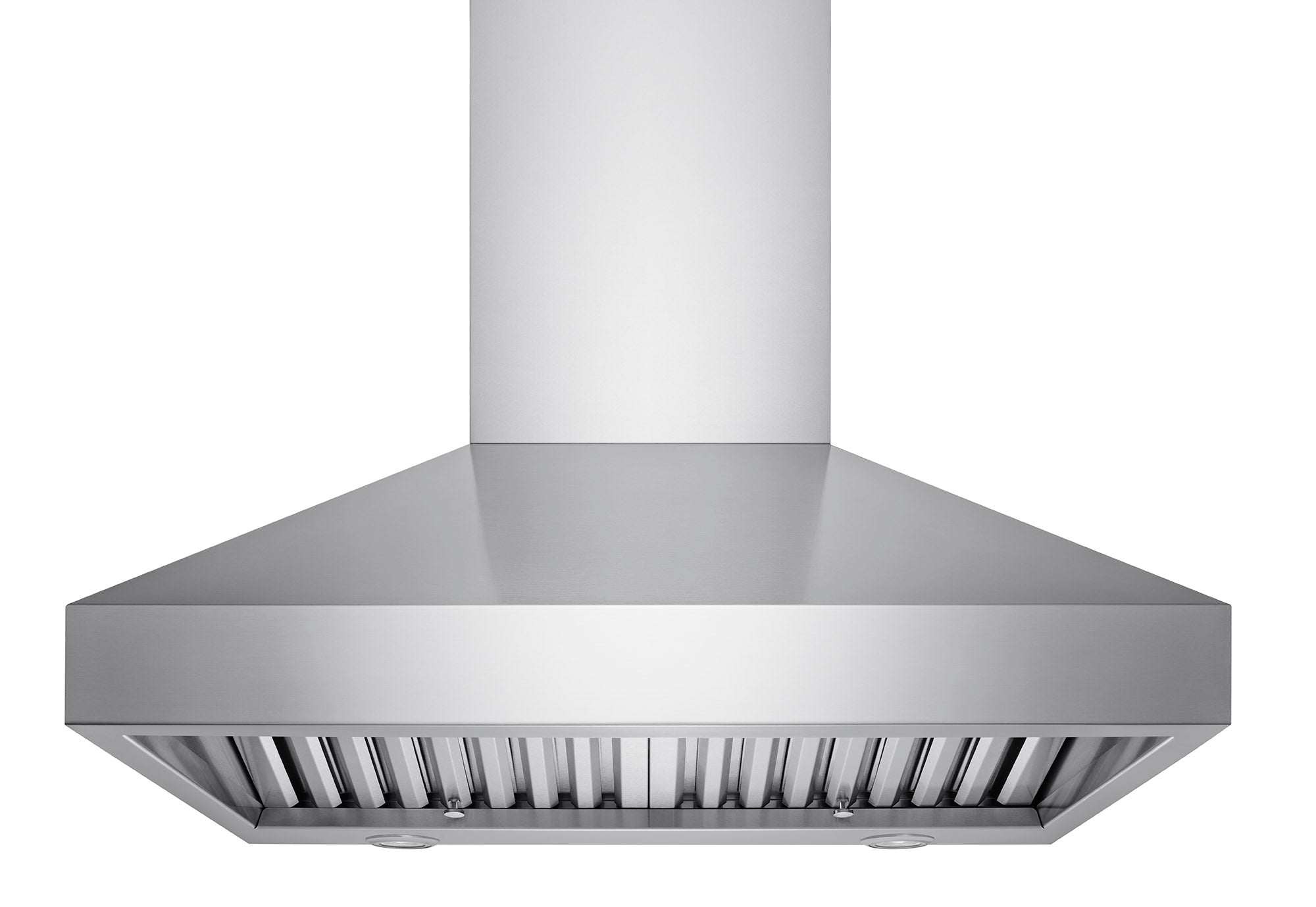 Stainless steel wall-mount range hood with wide baffle filter grille