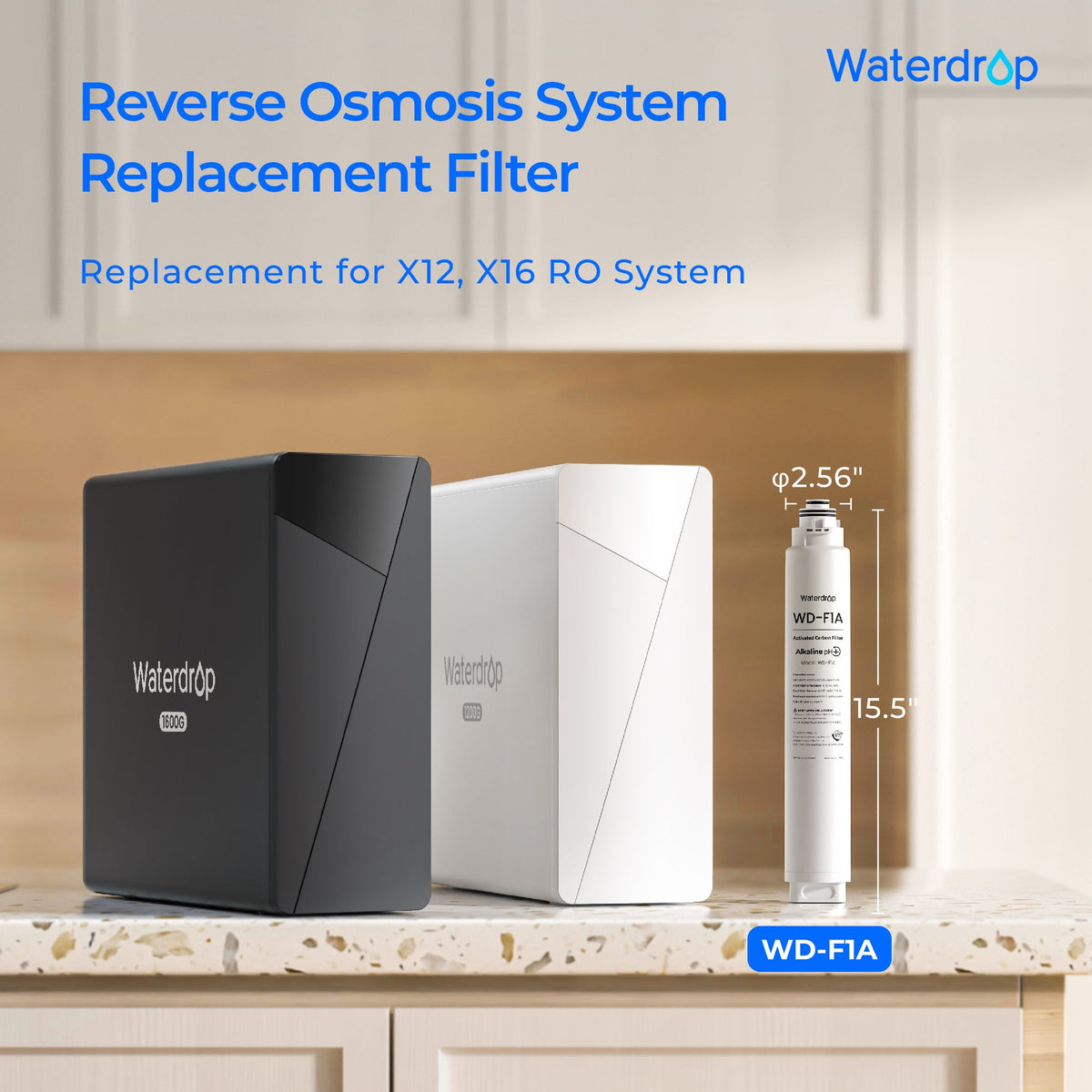Waterdrop WD-F1A reverse osmosis replacement filter cartridge, white with blue label