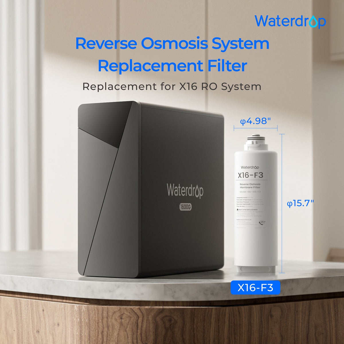 Waterdrop WD-X16-F3 RO replacement filter cartridge, white cylinder