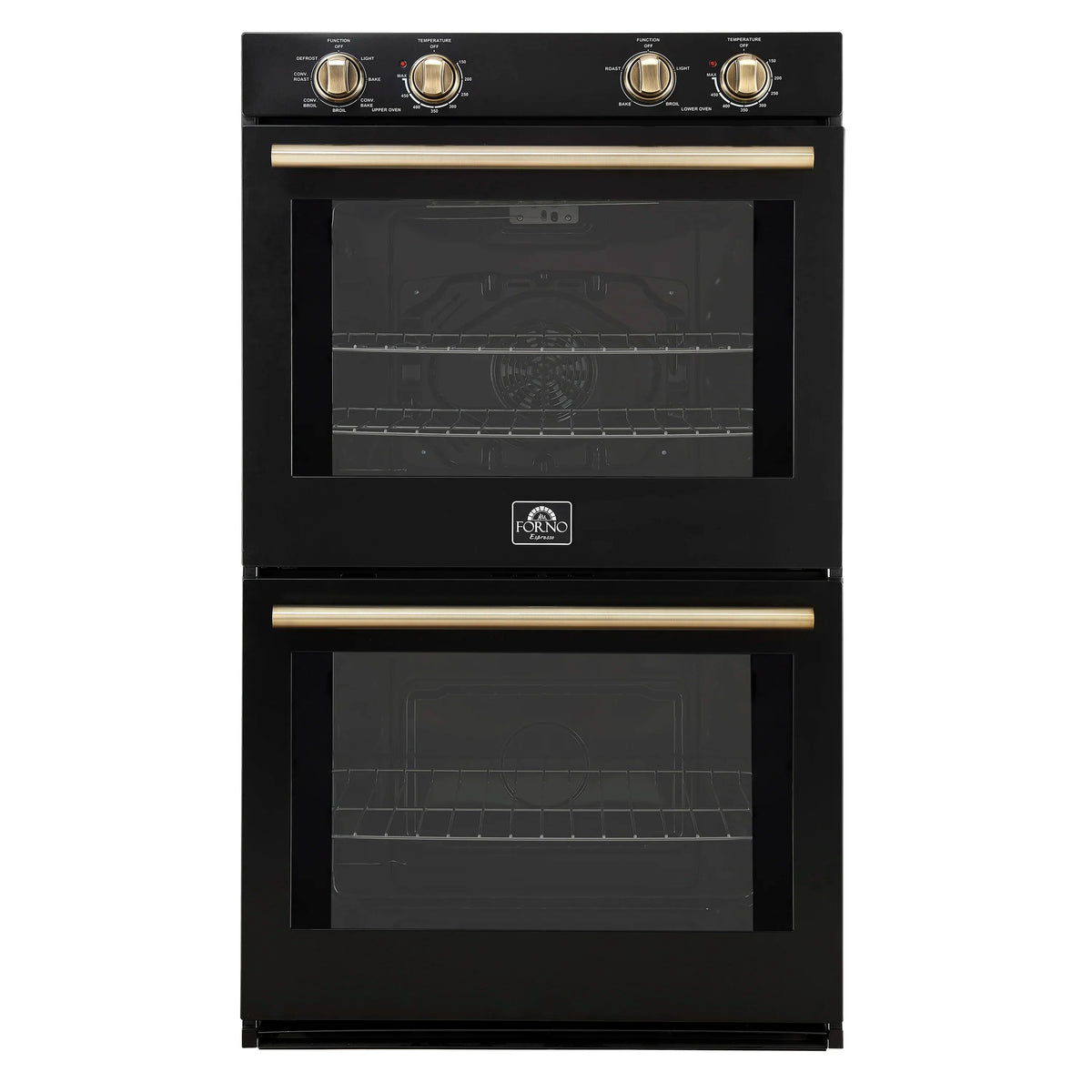 Forno Vomero 30-Inch Double Wall Oven with 10 cu.ft Total Capacity in Black with Antique Brass Trim (FBOEL1324-30BLK)