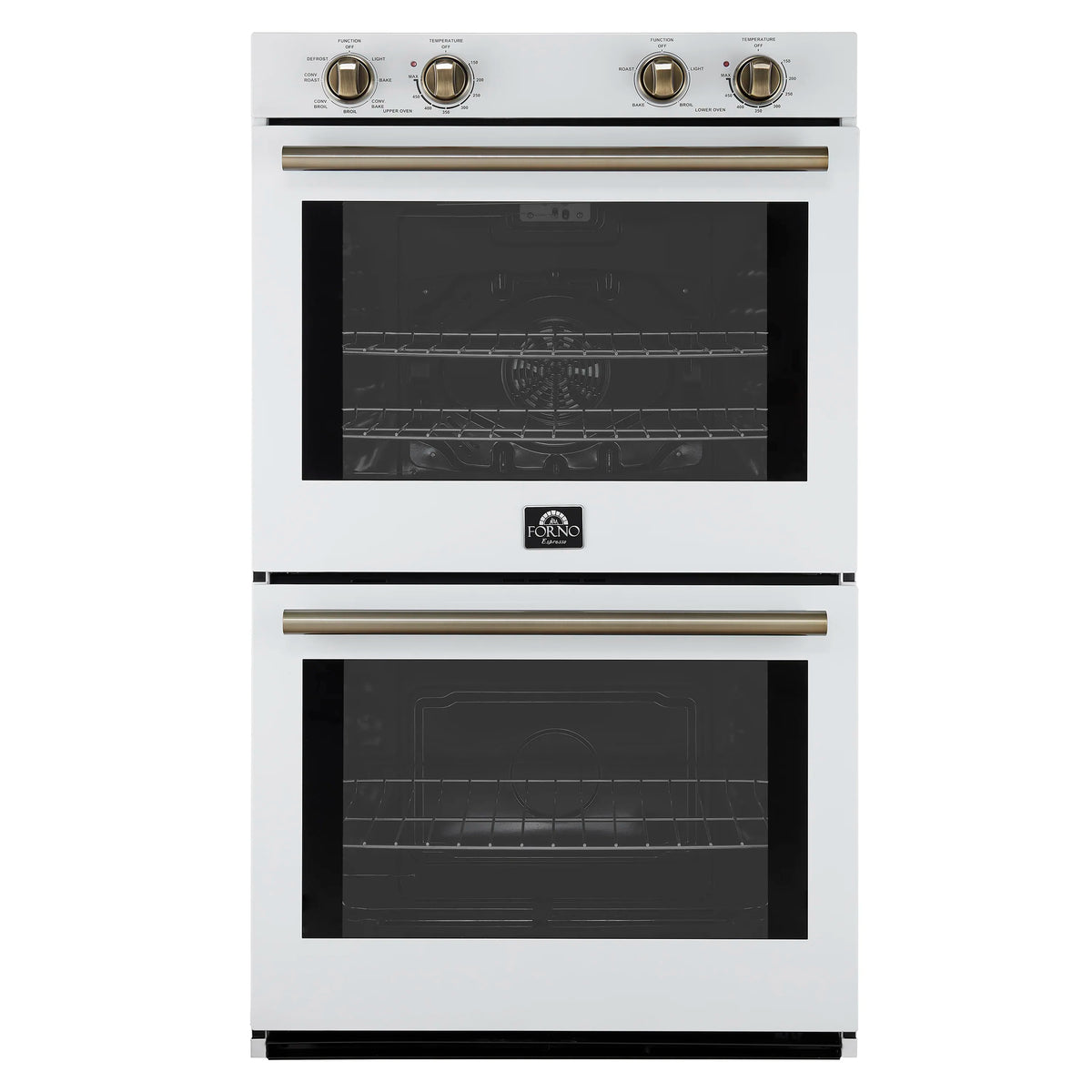 Forno Vomero 30-Inch Double Wall Oven with 10 cu.ft Total Capacity in White with Antique Brass Trim (FBOEL1324-30WHT)