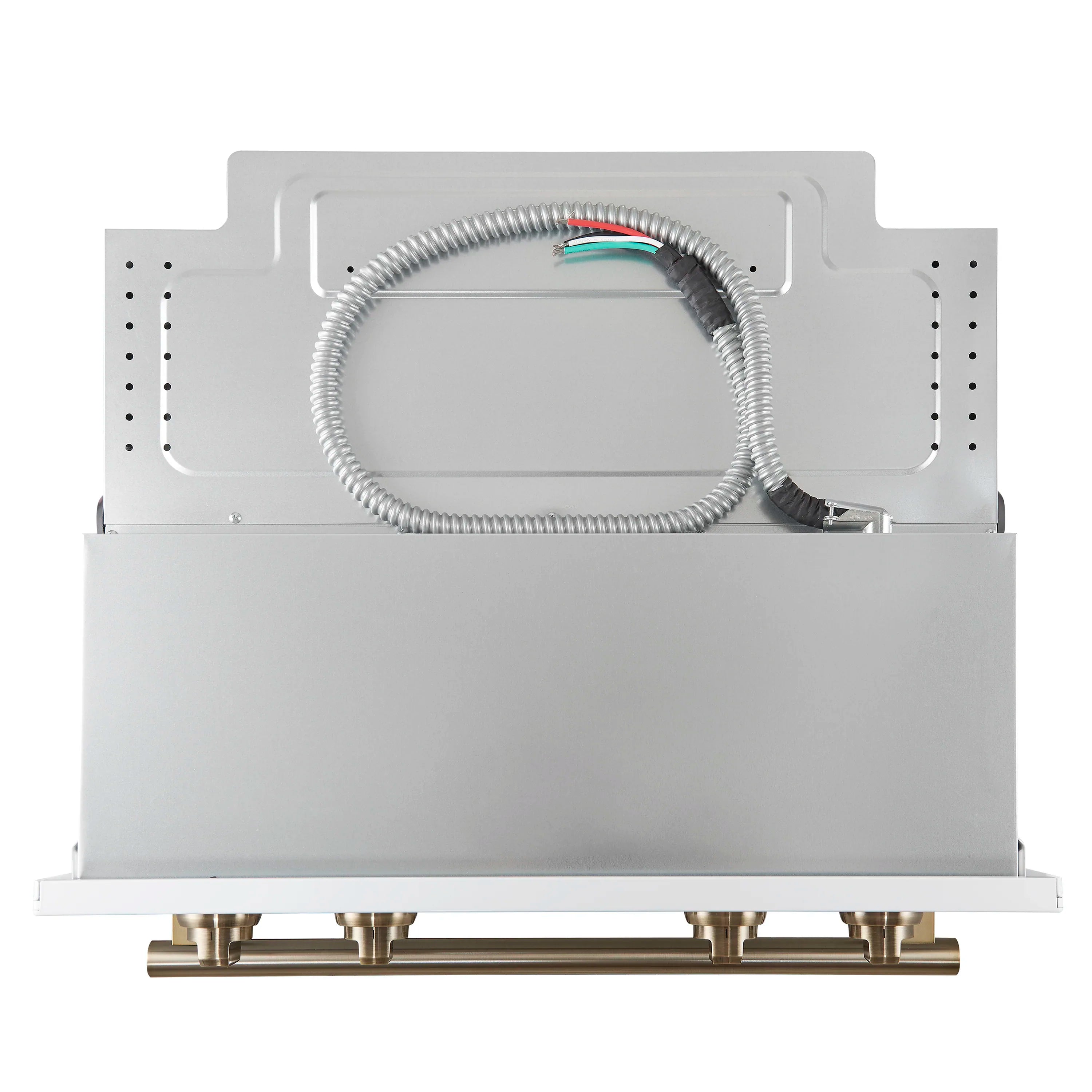 White double wall oven rear opening with flexible conduit and mounting bracket