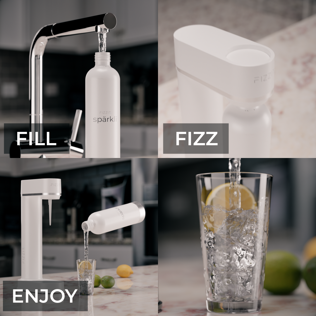 Fizzit Spärklï Sparkling Water Maker Fizz & Flavor Bundle with 60L CO2 Cylinder and 12-Pack CraftMix Drink Mixes