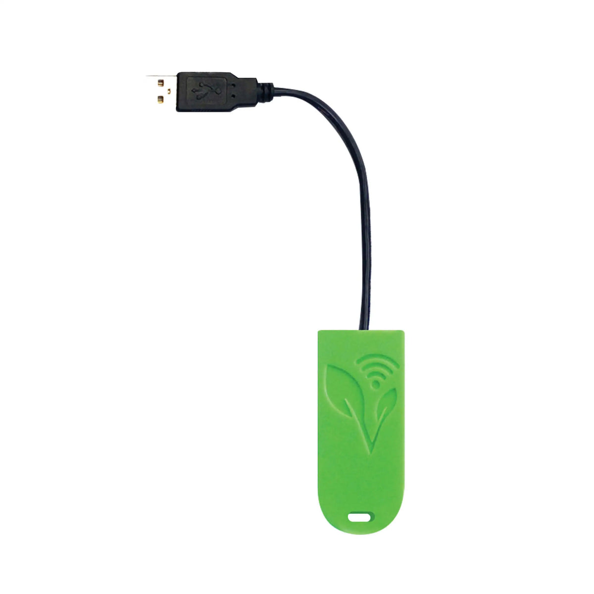Green WiFi USB dongle with black USB connector cable