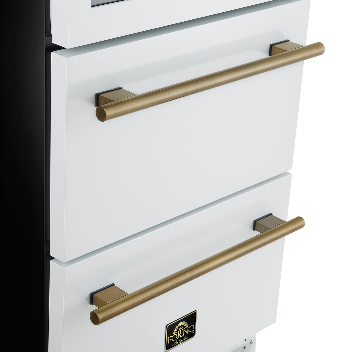 Forno Azienda 24-Inch Built-In Compressor Wine Cooler - Dual Zone - 108 Bottles in White with Antique Brass Trim