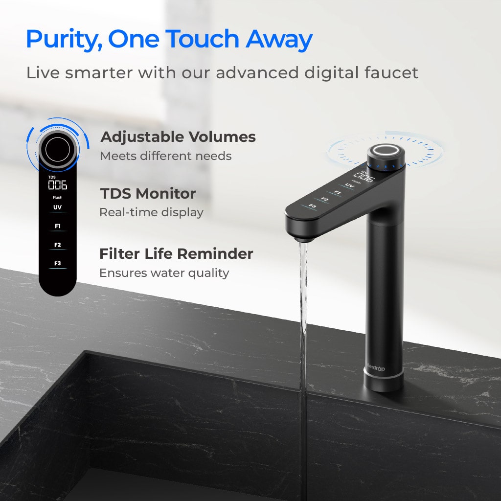 Waterdrop X14 digital faucet in black with adjustable settings display