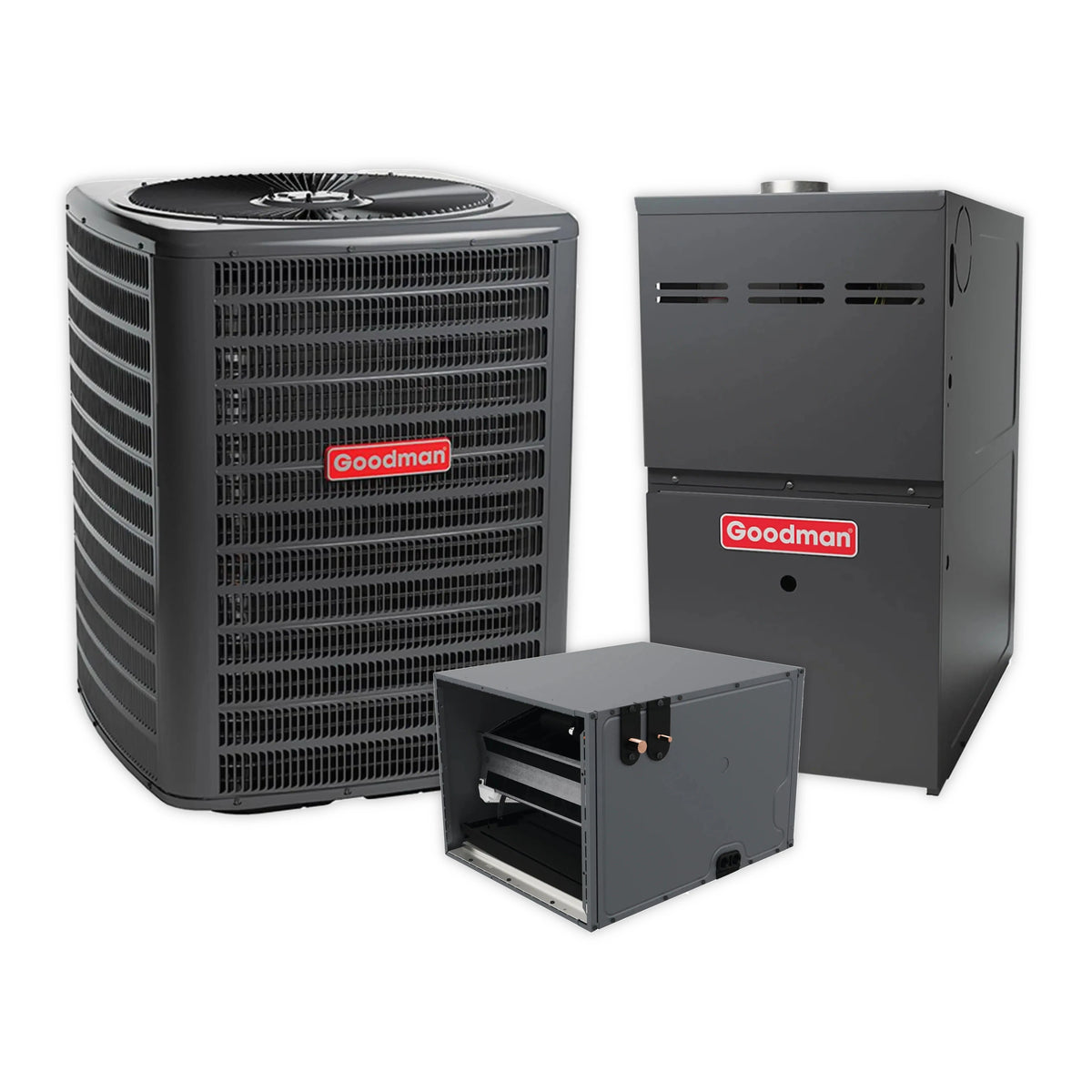 Goodman 3.5 Ton 13.6 SEER2 R-32 Central Air Conditioner, 80% AFUE 80K BTU Gas Furnace and Evaporator Coil