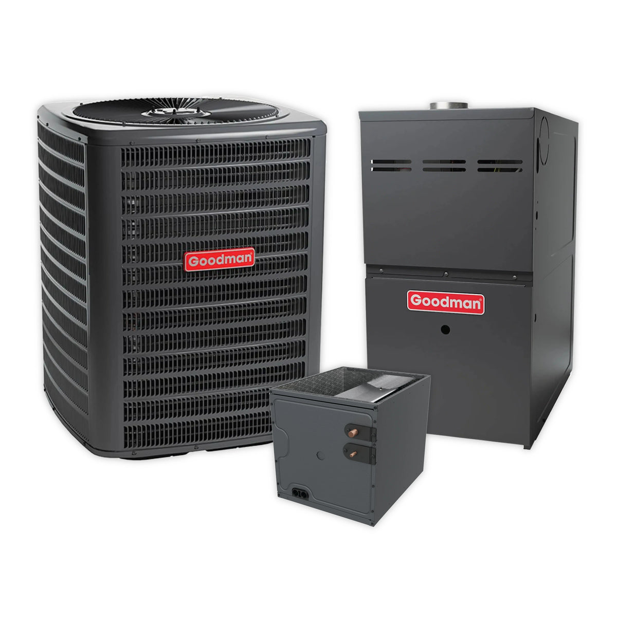 Goodman 3.5 Ton 13.8 SEER2 R-32 Central Air Conditioner, 80% AFUE 100K BTU Gas Furnace and Evaporator Coil