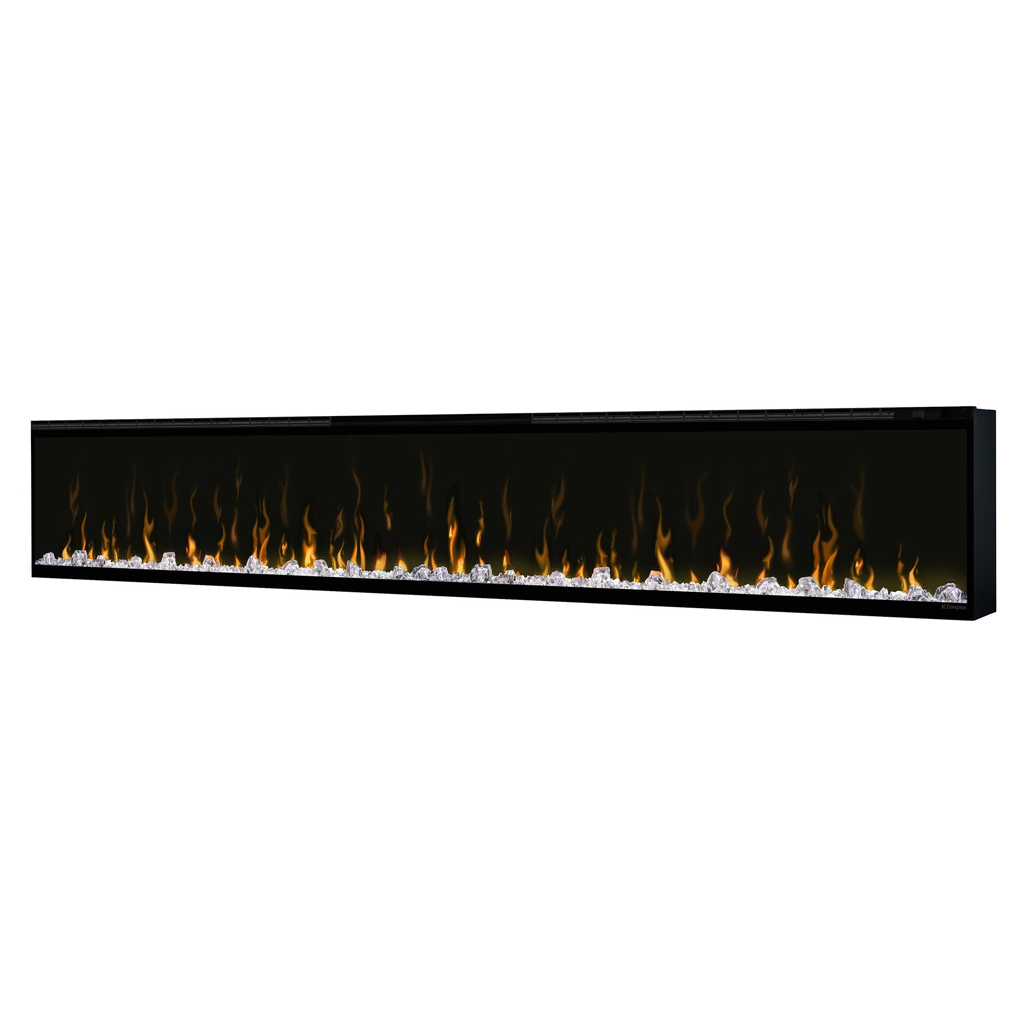 Built-in linear electric fireplace insert, black frame, orange flame effect