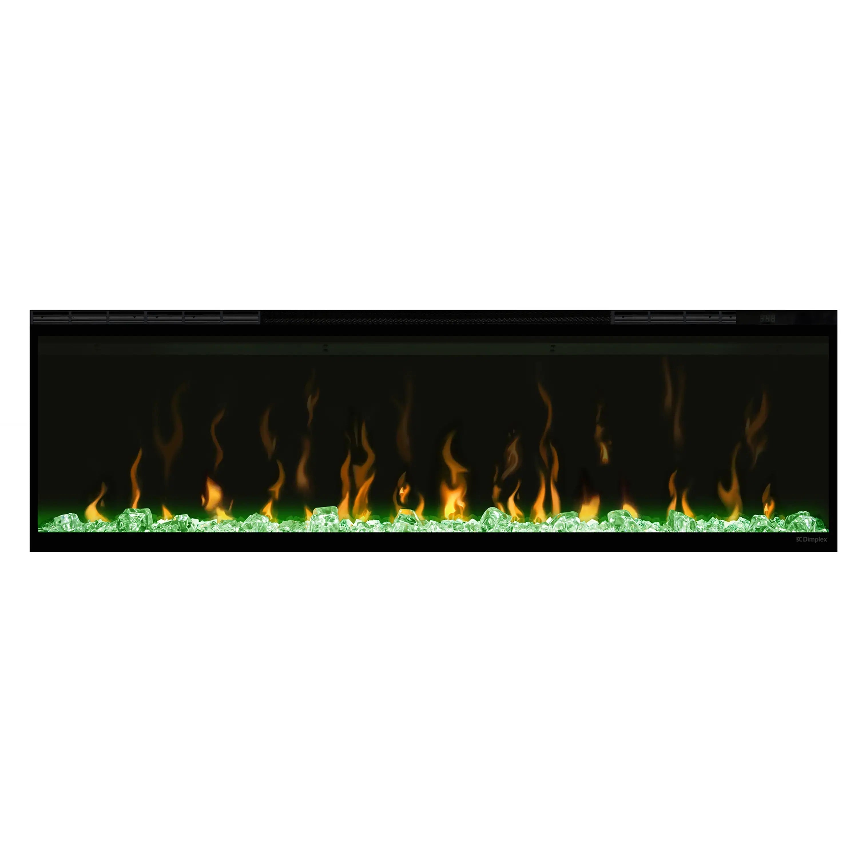 Dimplex IgniteXL linear electric fireplace with green-accented flame lighting