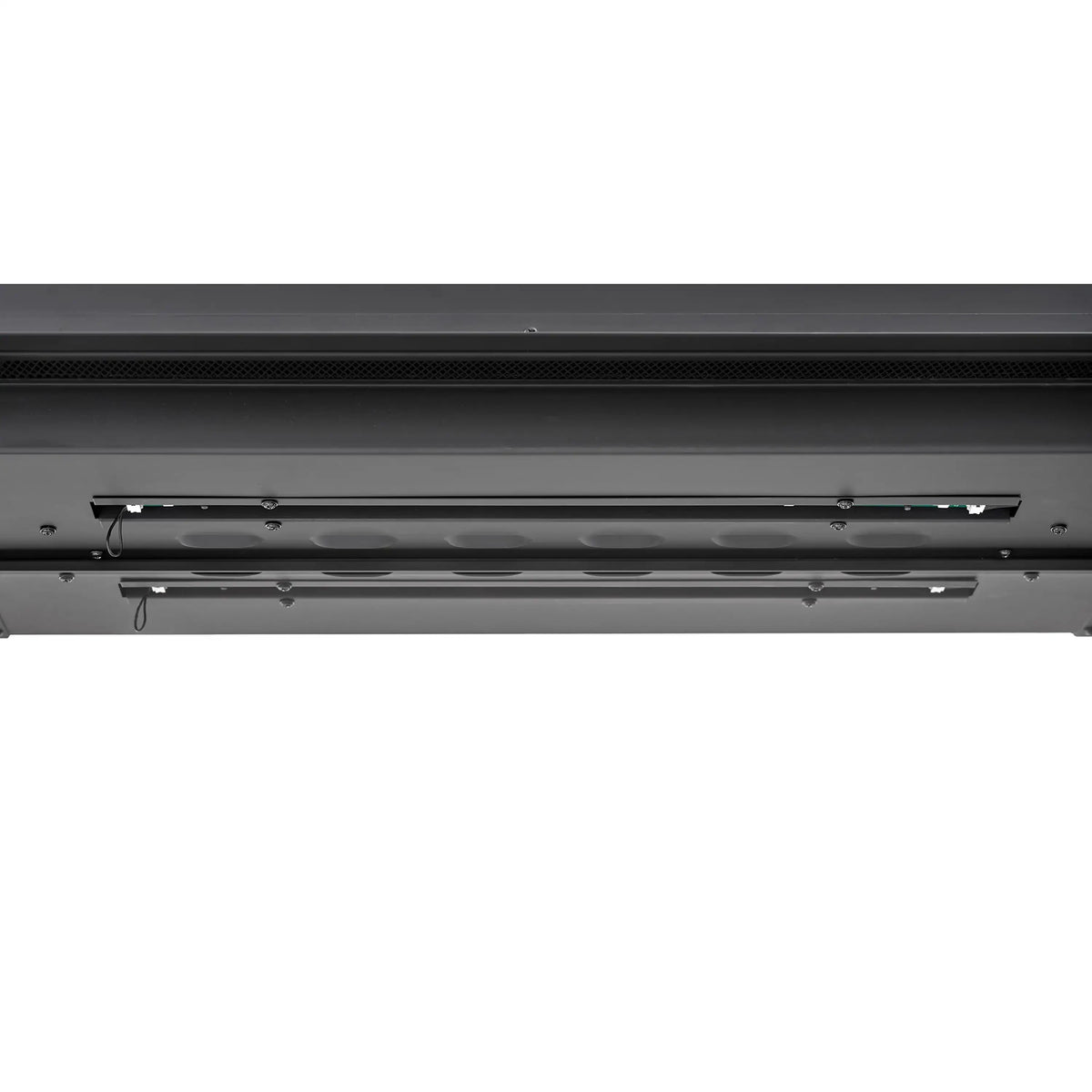 Built-in linear electric fireplace underside vent and heating element housing