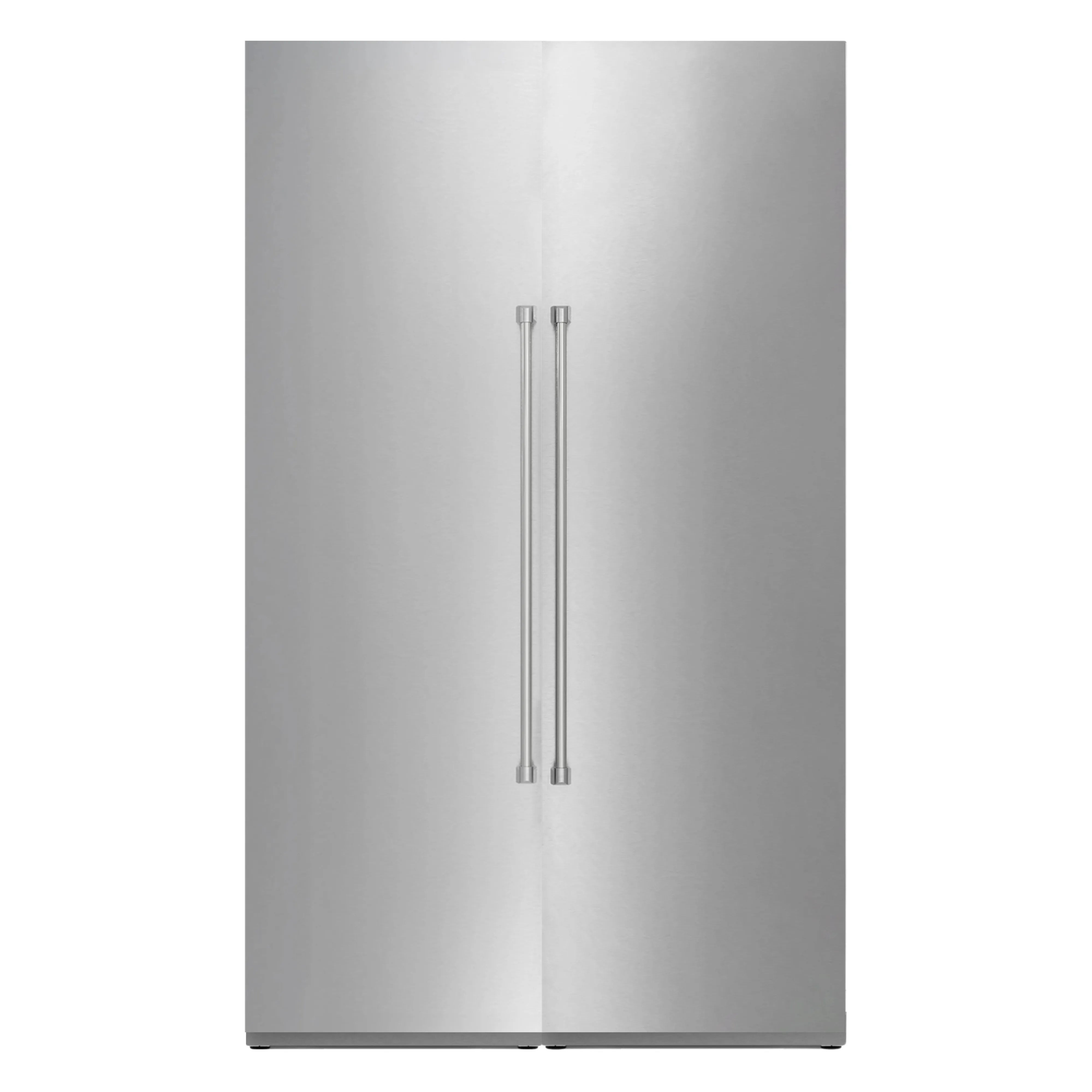 Stainless steel built-in refrigerator with two tall vertical handles