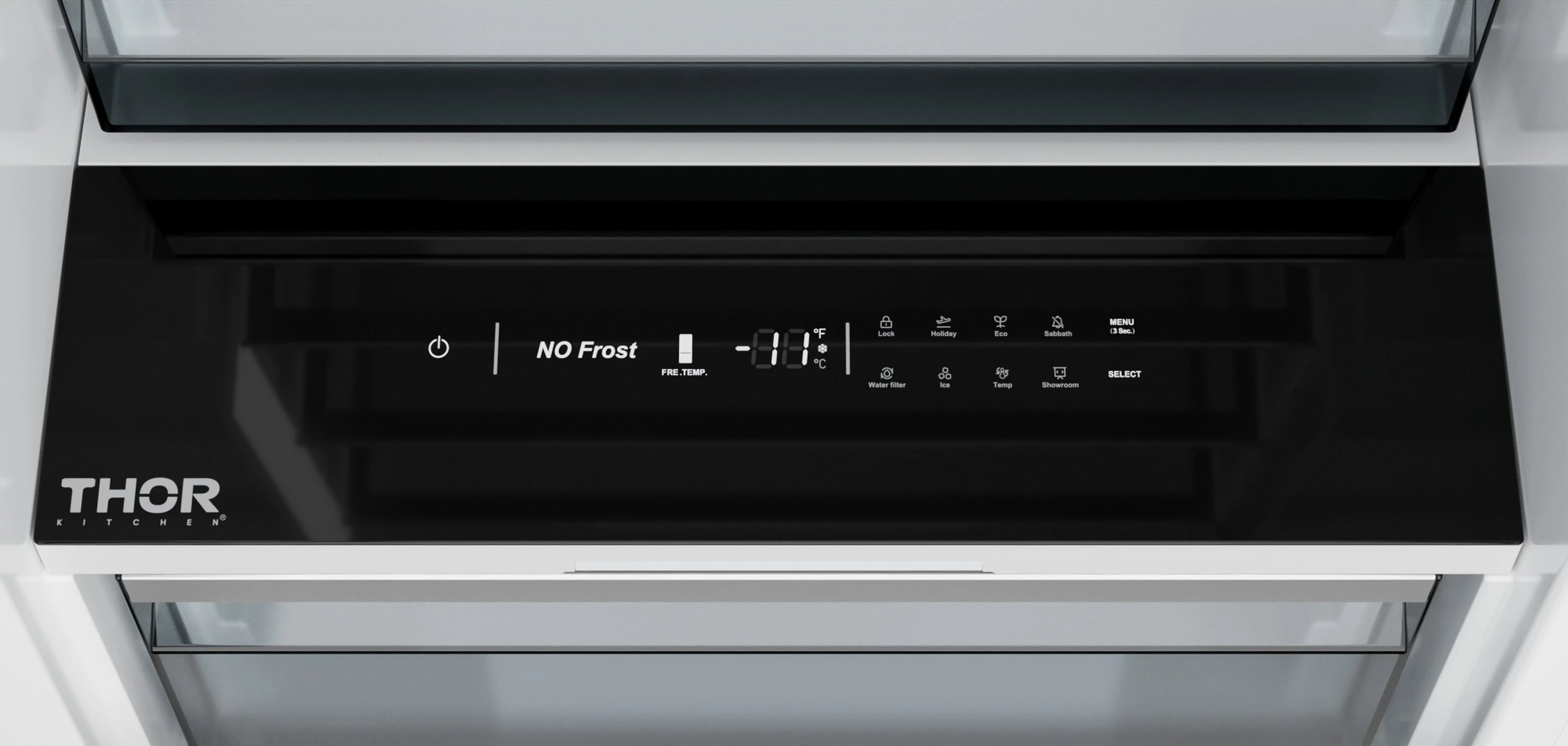 Stainless column freezer control panel with THOR logo and No Frost settings