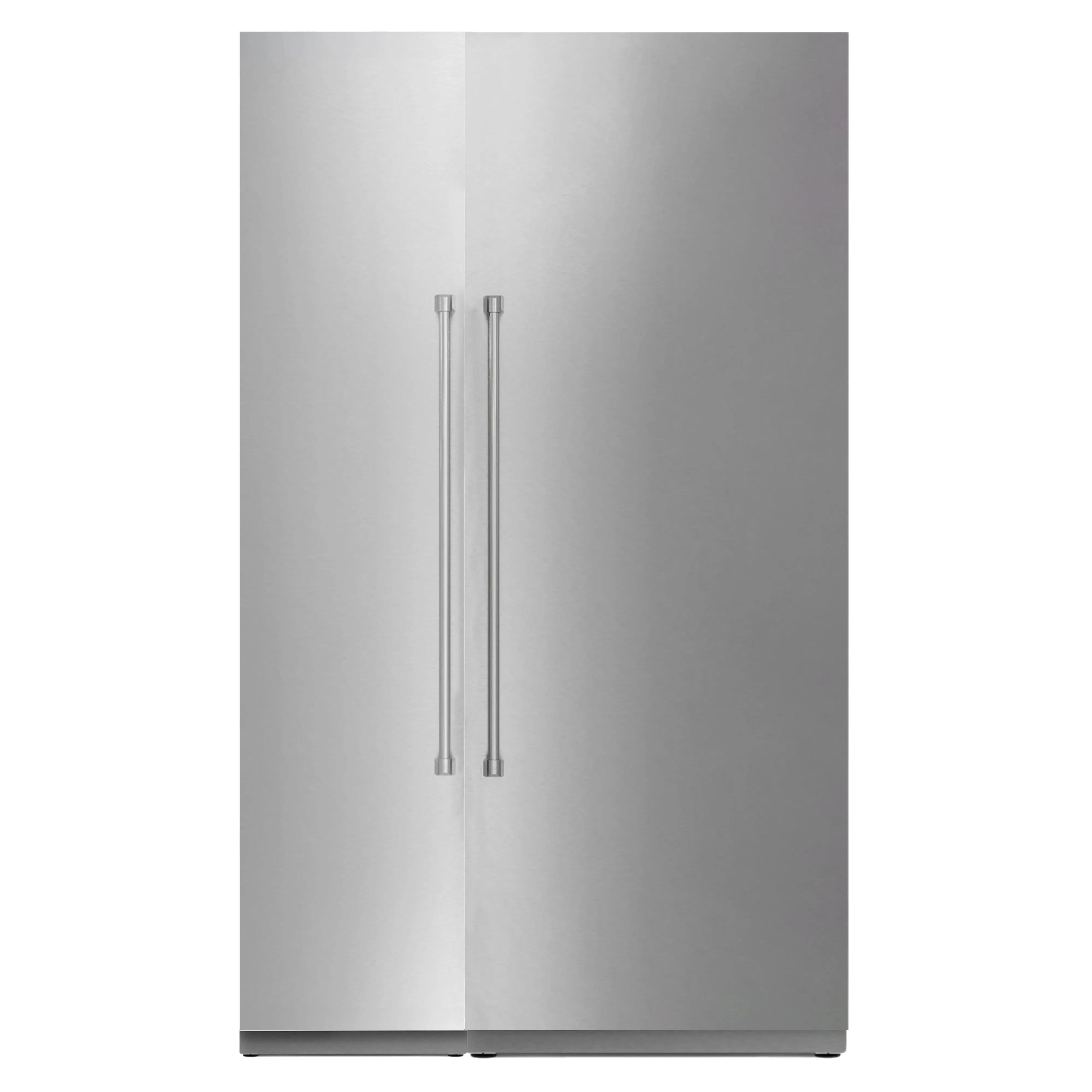 Stainless steel column refrigerator with freezer doors, two vertical handles