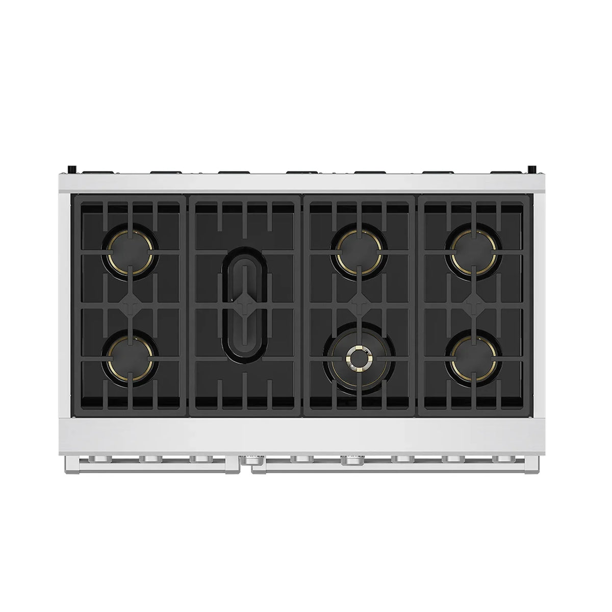 Stainless steel propane gas range cooktop with six circular burners
