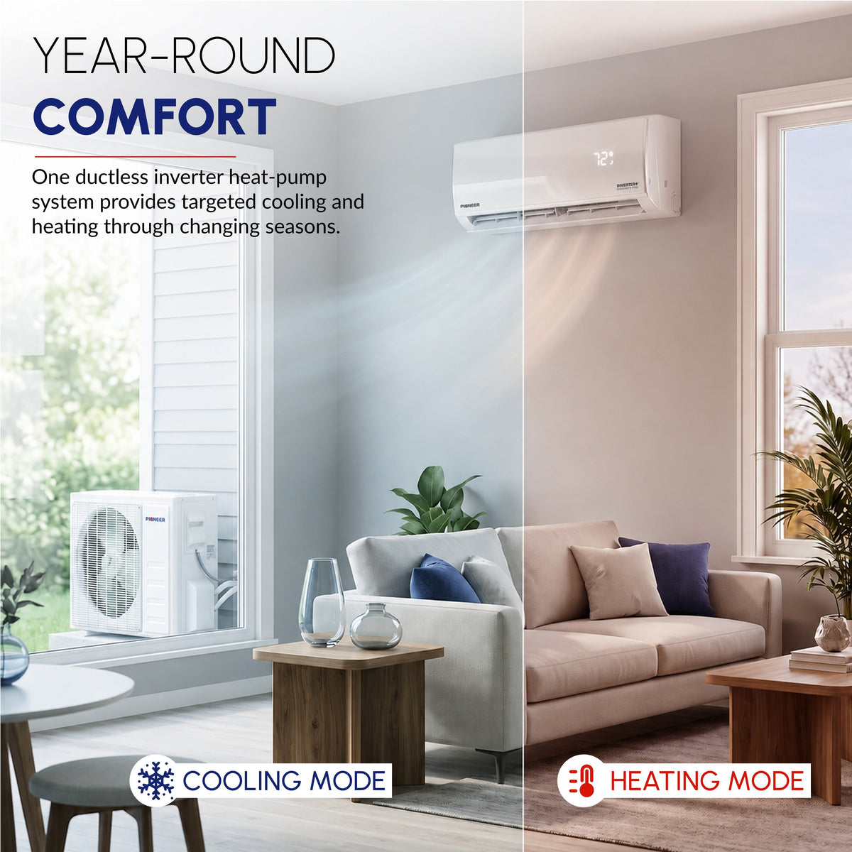 Pioneer® Diamante Pro™ 12,000 BTU 20.5 SEER2 115V High-Wall Ductless Mini-Split Air Conditioner Inverter Heat Pump with 16 Ft. Kit (WYT012ALSI20RL)