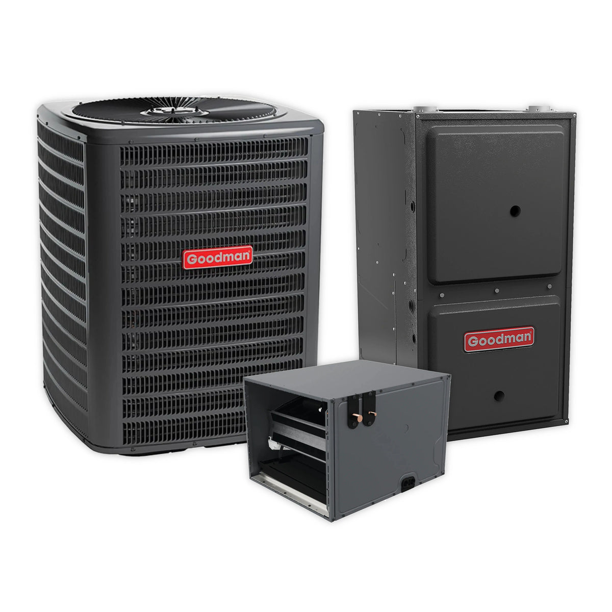 Goodman 2.5 Ton 14.5 SEER2 R-32 Heat Pump, 96% AFUE 80K BTU Gas Furnace and Evaporator Coil