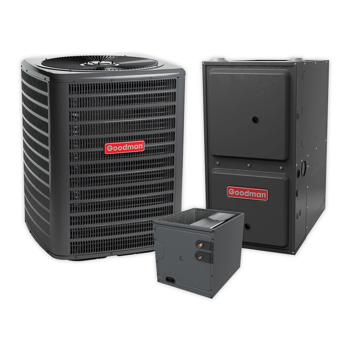 Goodman 2.5 Ton 14.5 SEER2 R-32 Heat Pump, 80% AFUE 80K BTU Gas Furnace and Evaporator Coil