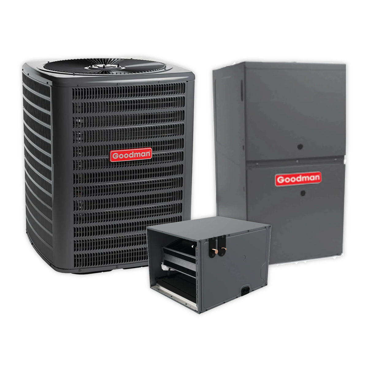 Goodman 2 Ton 14.5 SEER2 R-32 Heat Pump, 80% AFUE 80K BTU Gas Furnace and Evaporator Coil