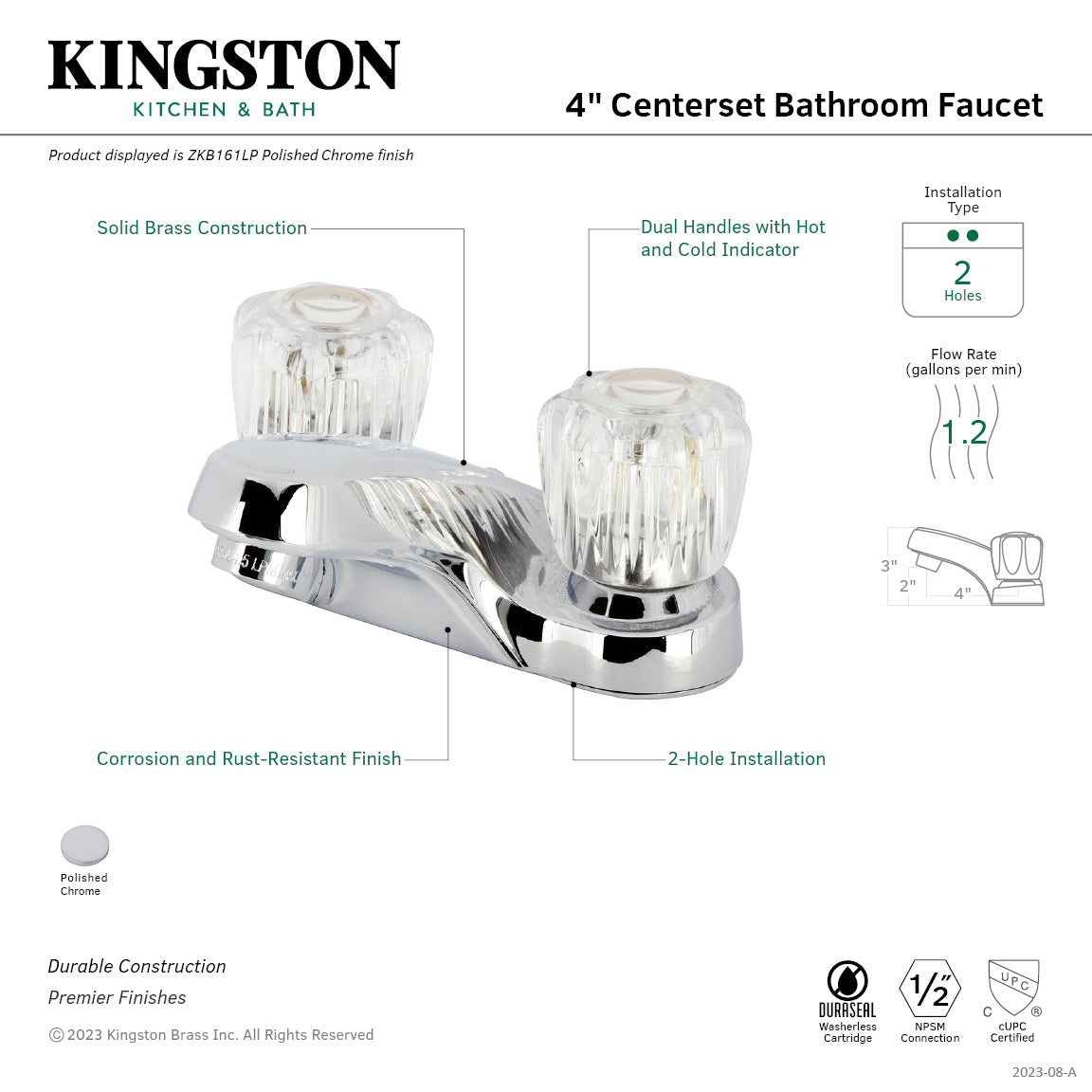 Double-Handle 4" Centerset Bathroom Faucet in Polished Chrome