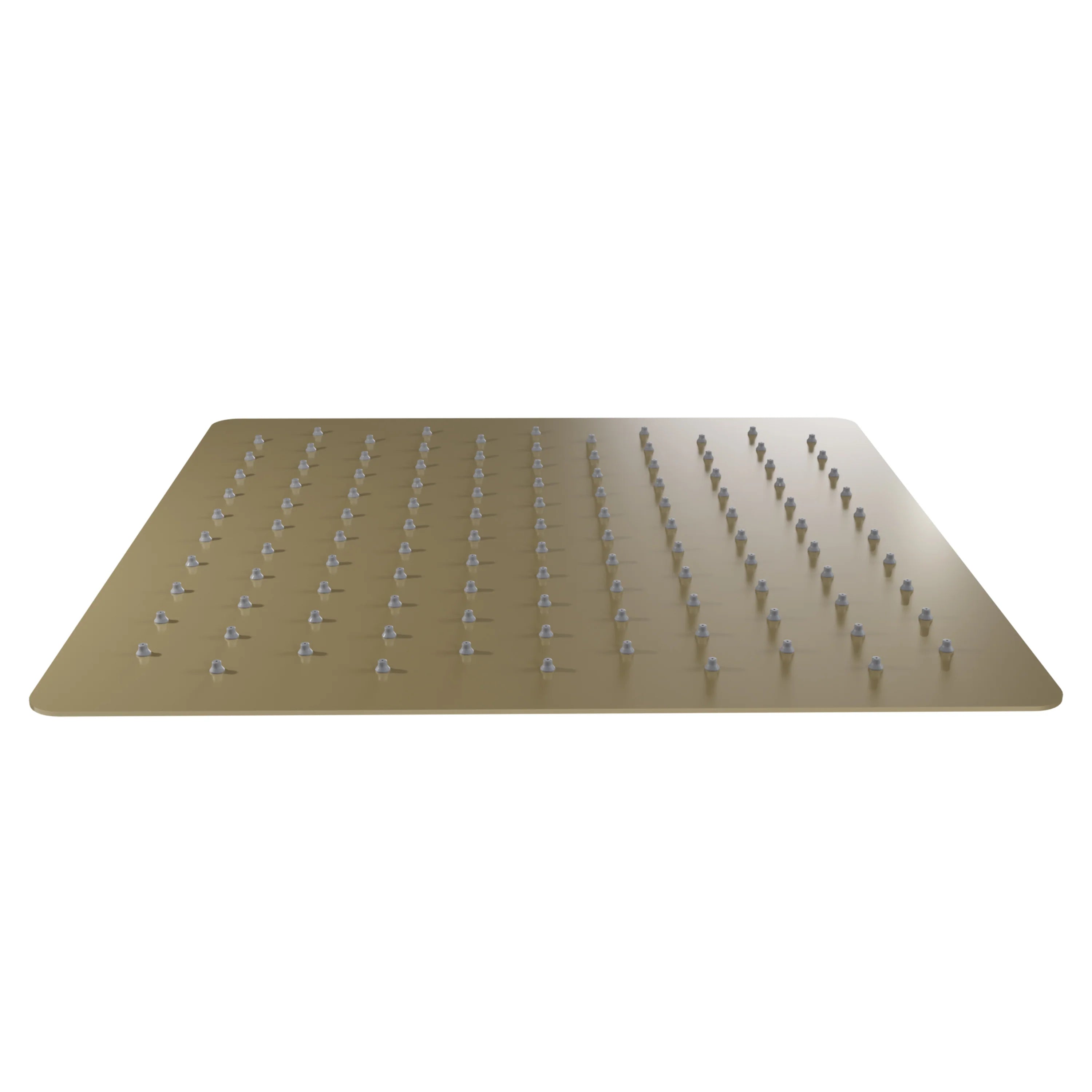 16-inch square champagne bronze shower head with dense rain-style spray nozzles