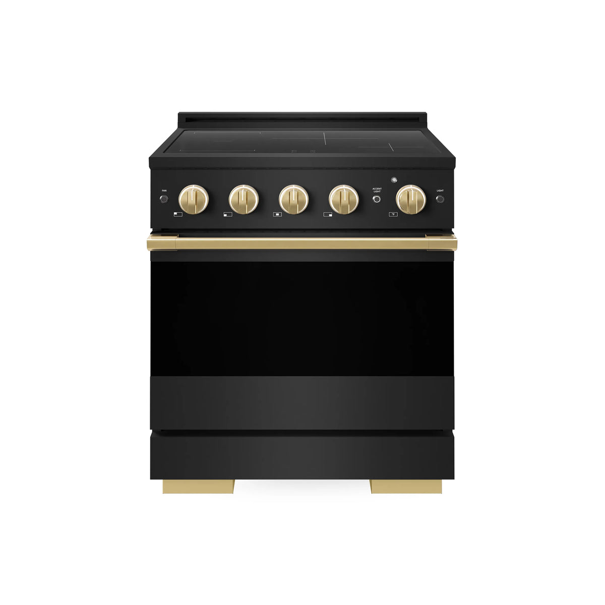 ZLINE Autograph Edition 30-Inch 4.2 cu. ft. Marino Induction Range with 4 Element Cooktop and Electric Convection Oven in Black Stainless Steel with Polished Gold Accents (MINRBZ-30-G)