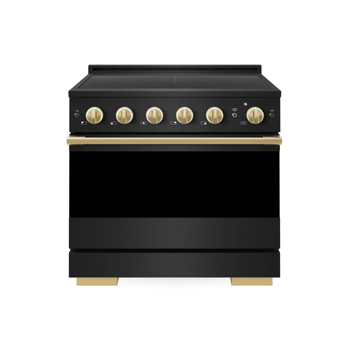 ZLINE Autograph Edition 36-Inch 5.2 cu. ft. Marino Induction Range with 5 Element Cooktop and Electric Convection Oven in Black Stainless Steel with Polished Gold Accents (MINRBZ-36-G)